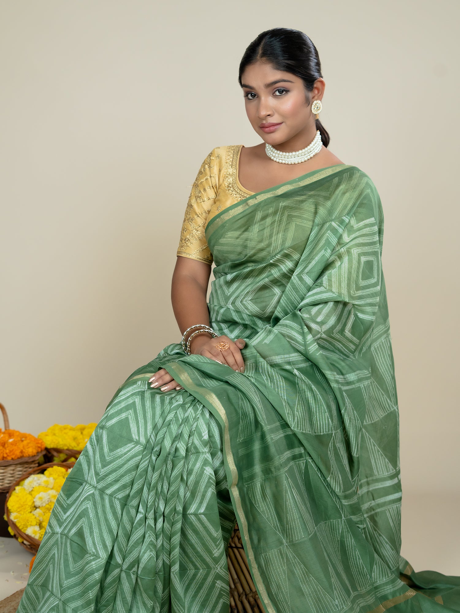 Shrija Olive Shibori Saree