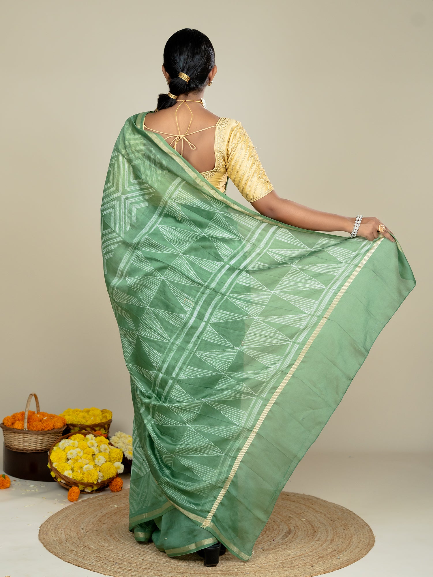 Shrija Olive Shibori Saree