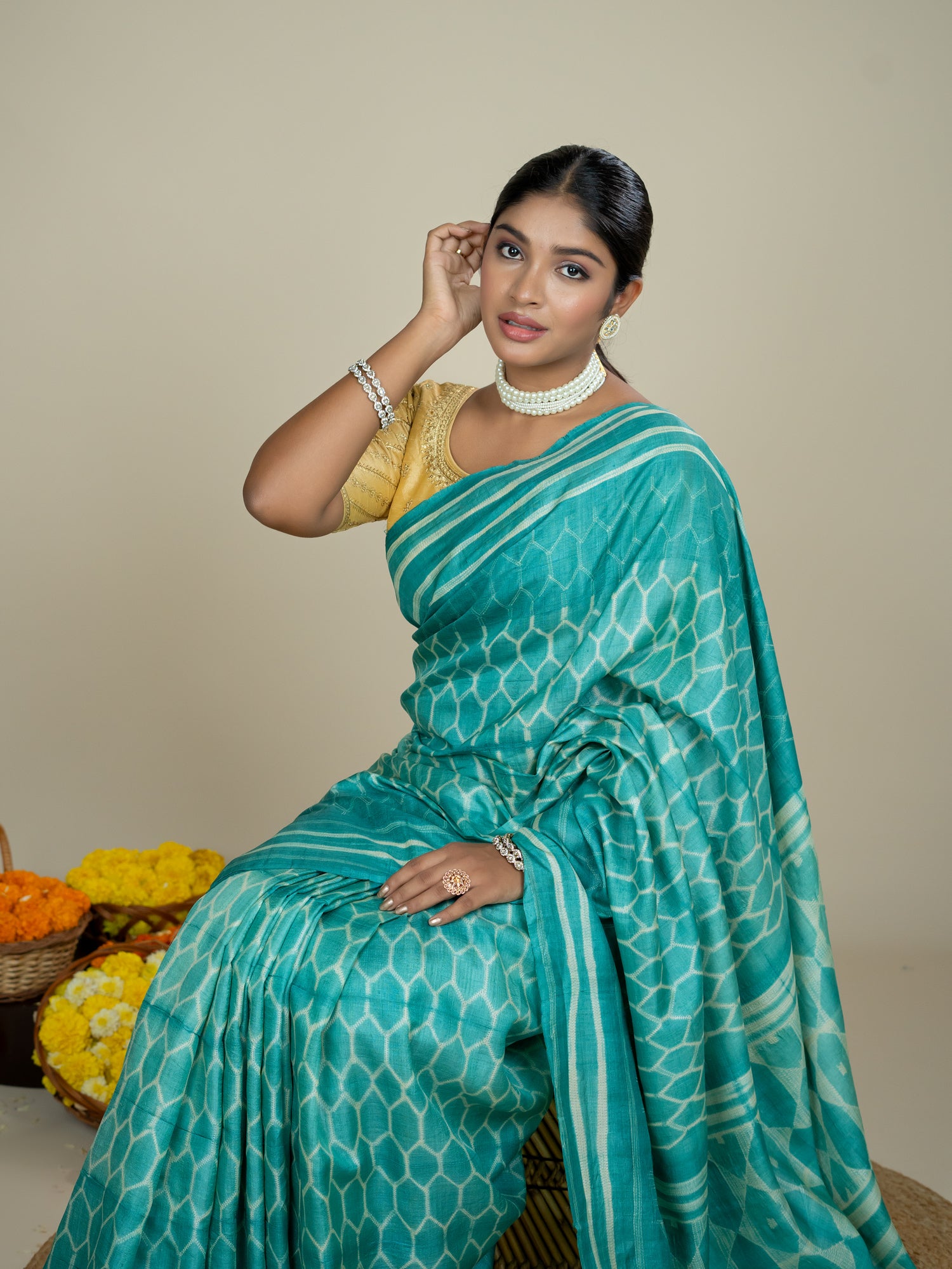 Ojasvi Green Shibori Saree