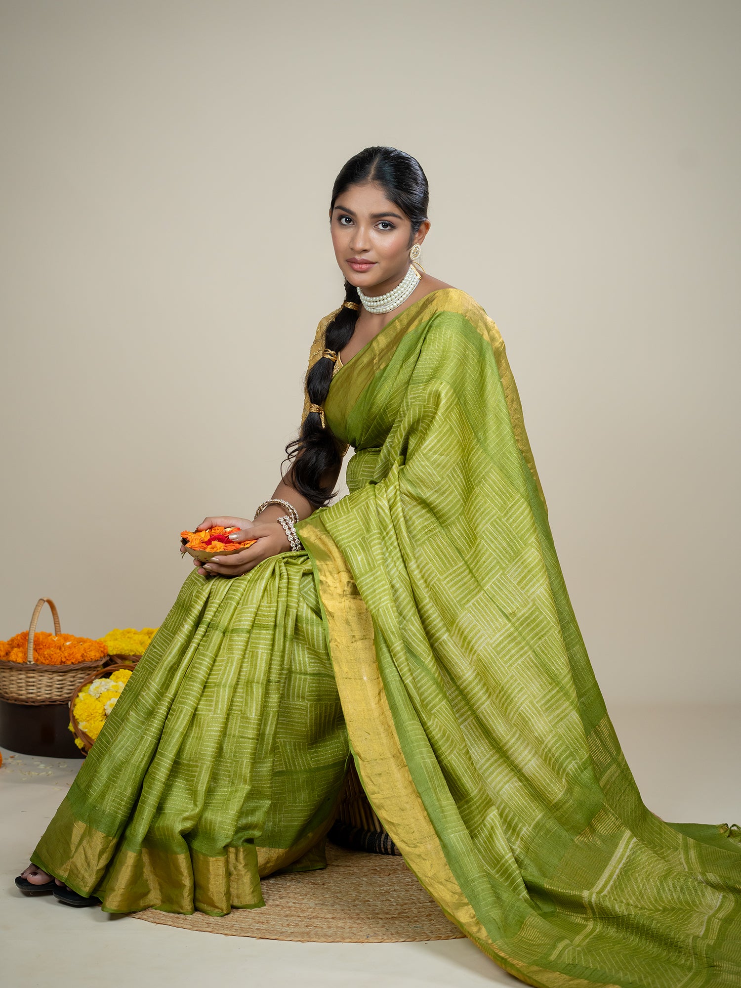 Kanti Limegreen Shibori Saree