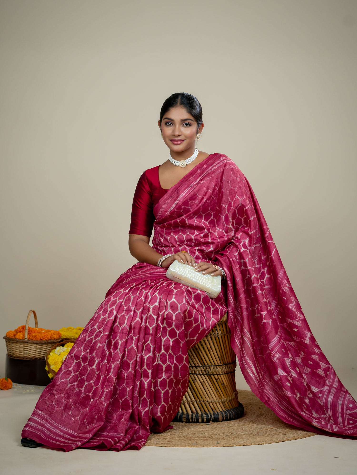 Ojasvi Red Shibori Saree