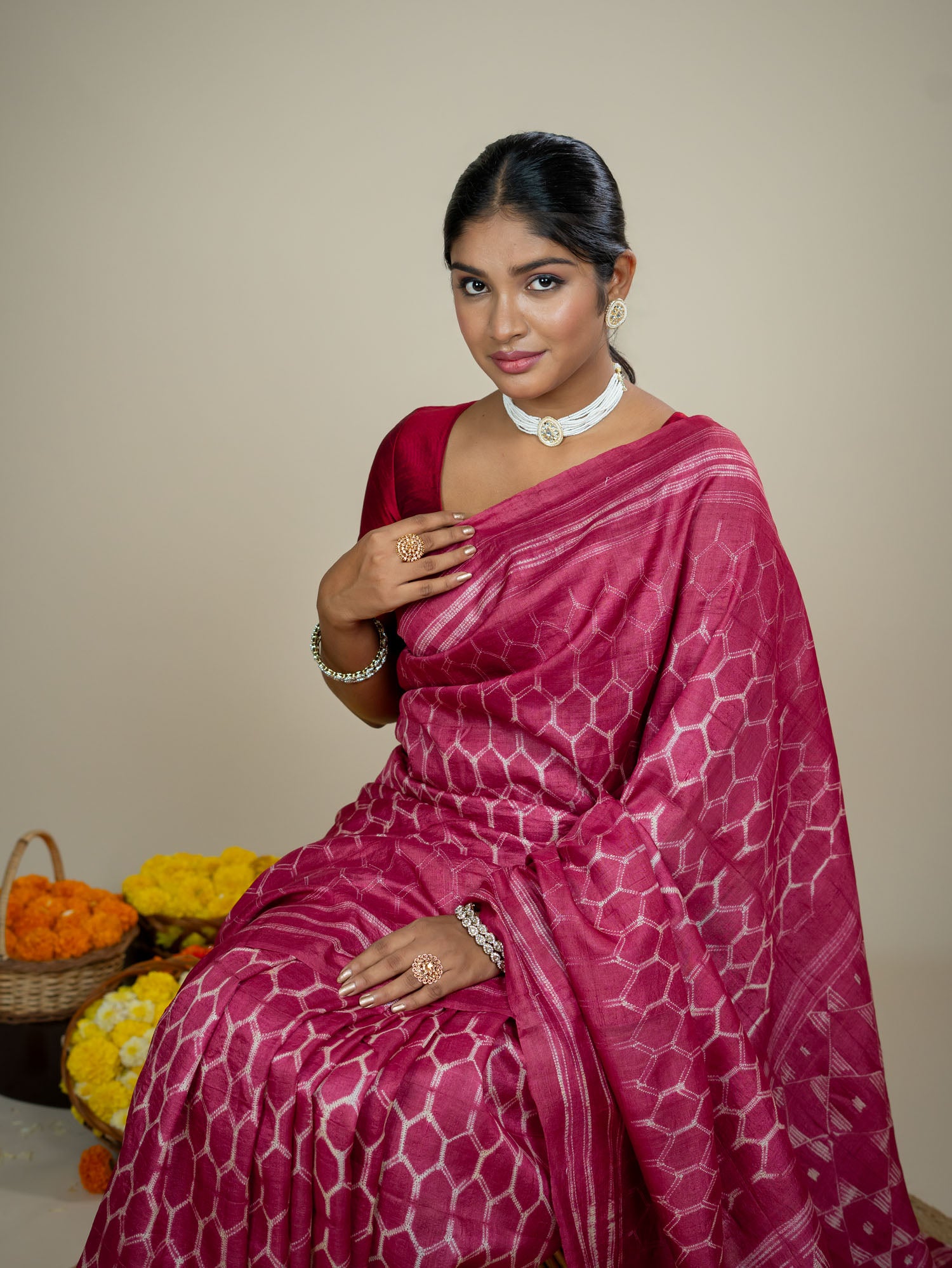 Ojasvi Red Shibori Saree