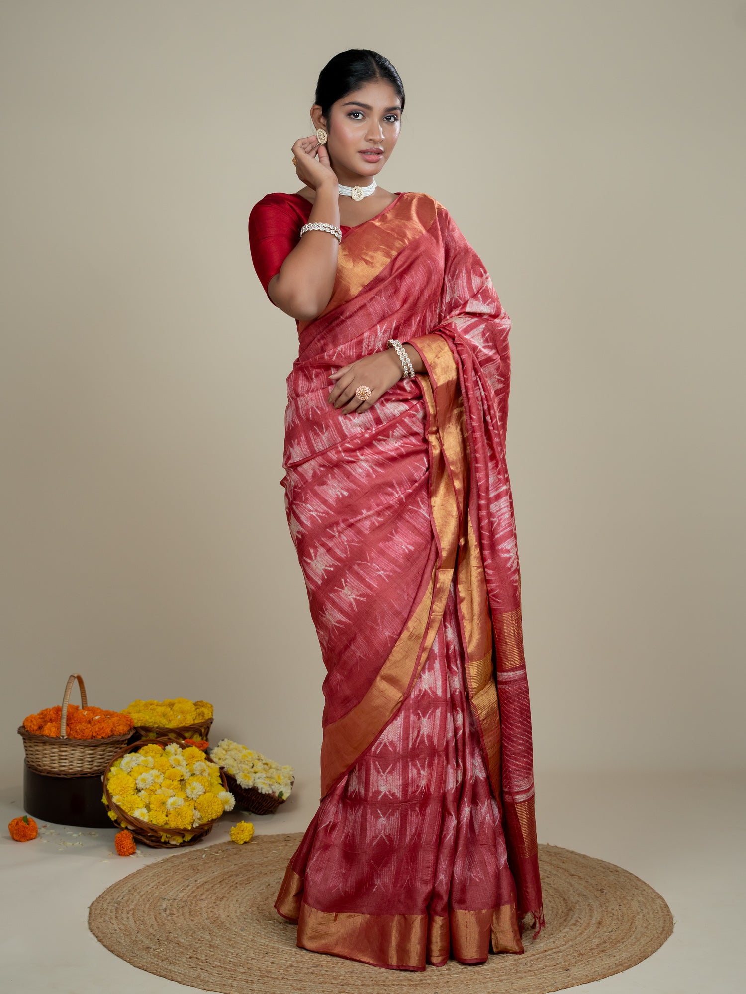 Aura Red Shibori Saree