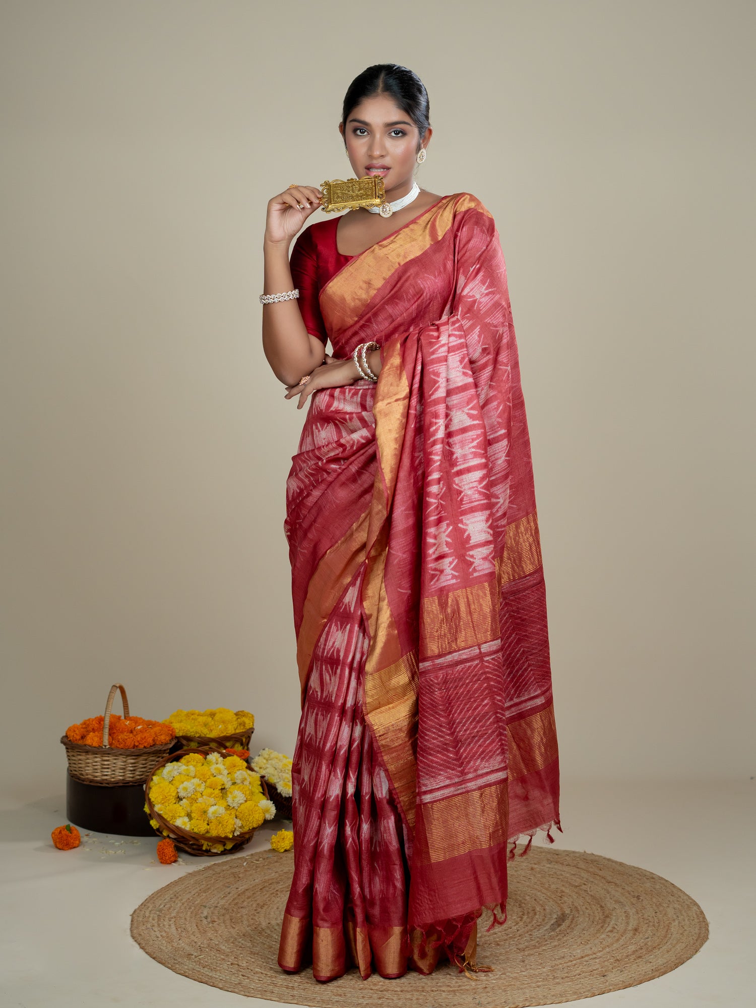 Aura Red Shibori Saree