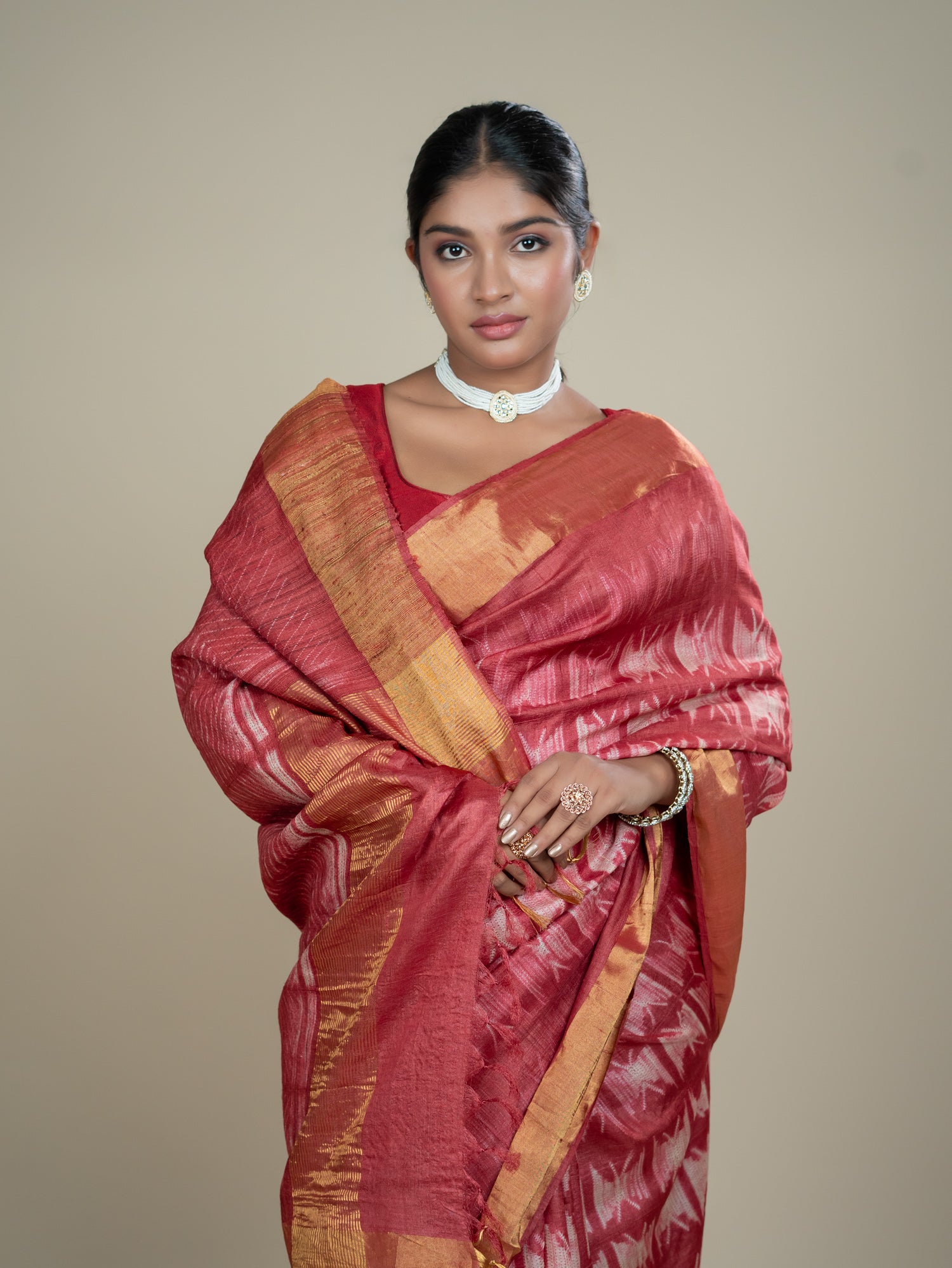 Aura Red Shibori Saree
