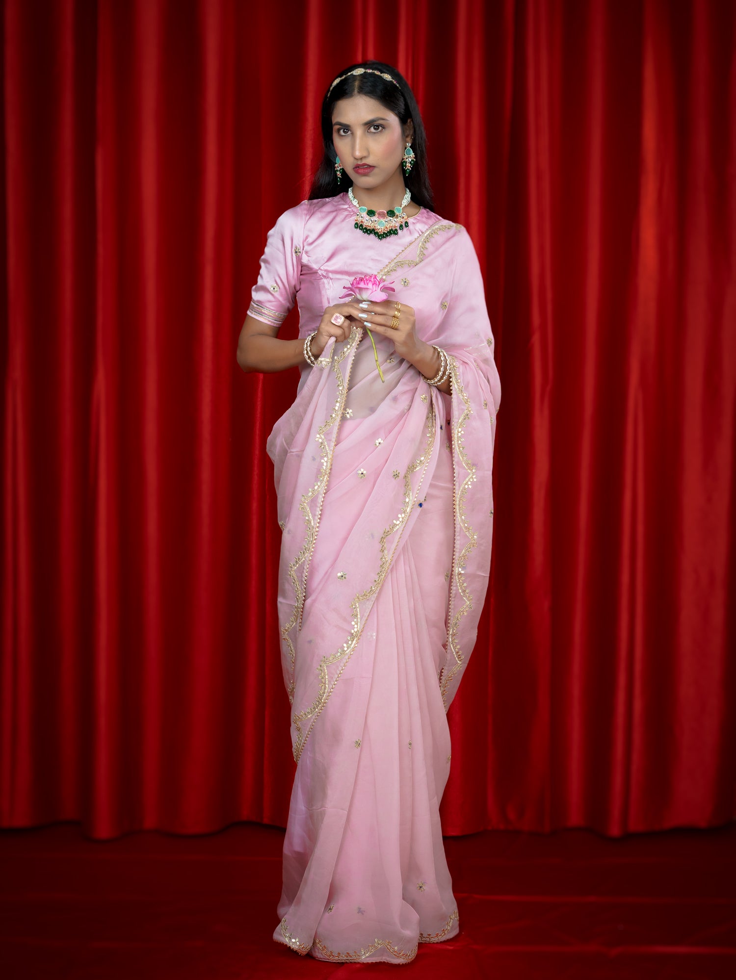Kanak Pink Gota Patti Saree