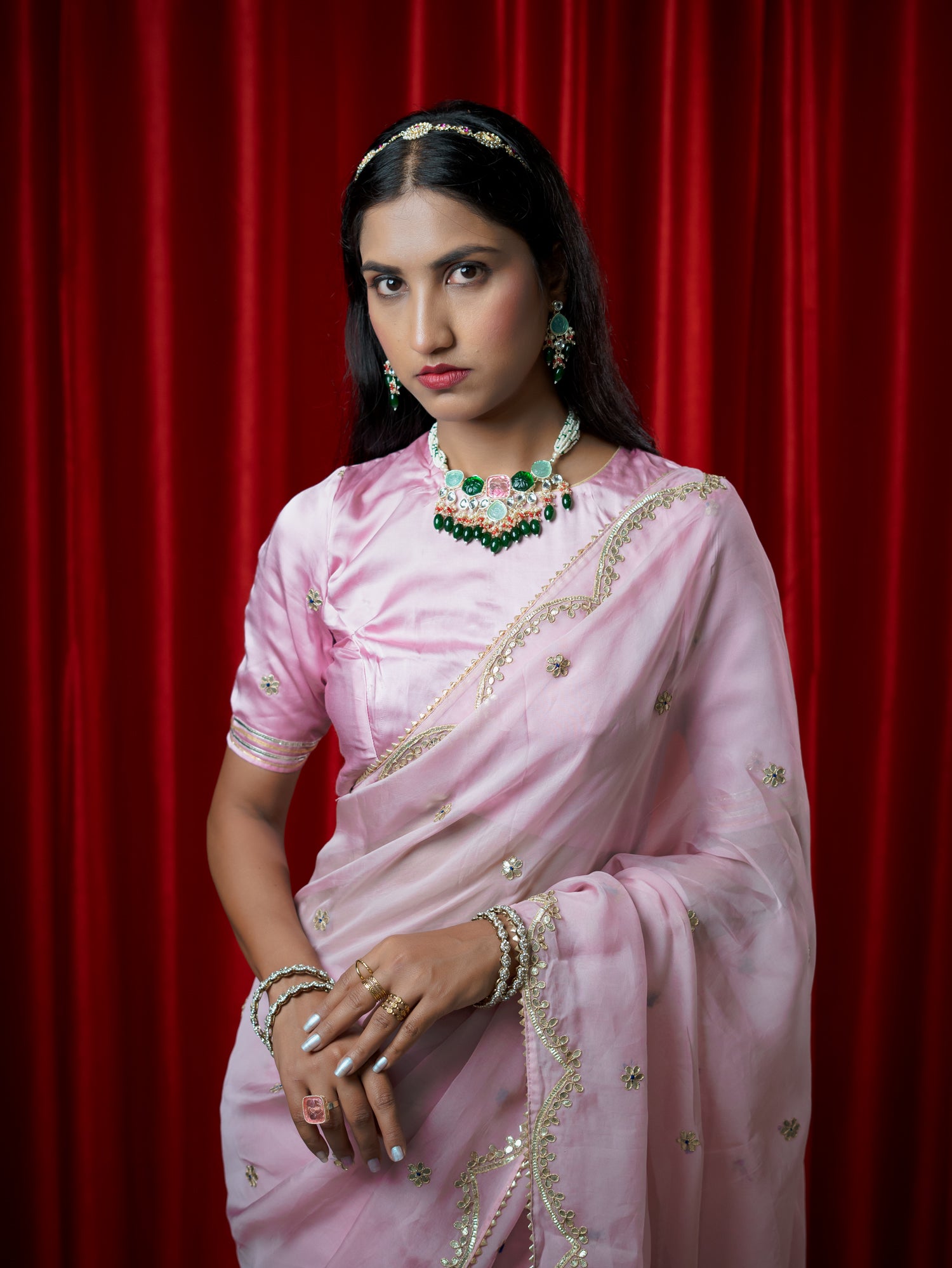 Kanak Pink Gota Patti Saree