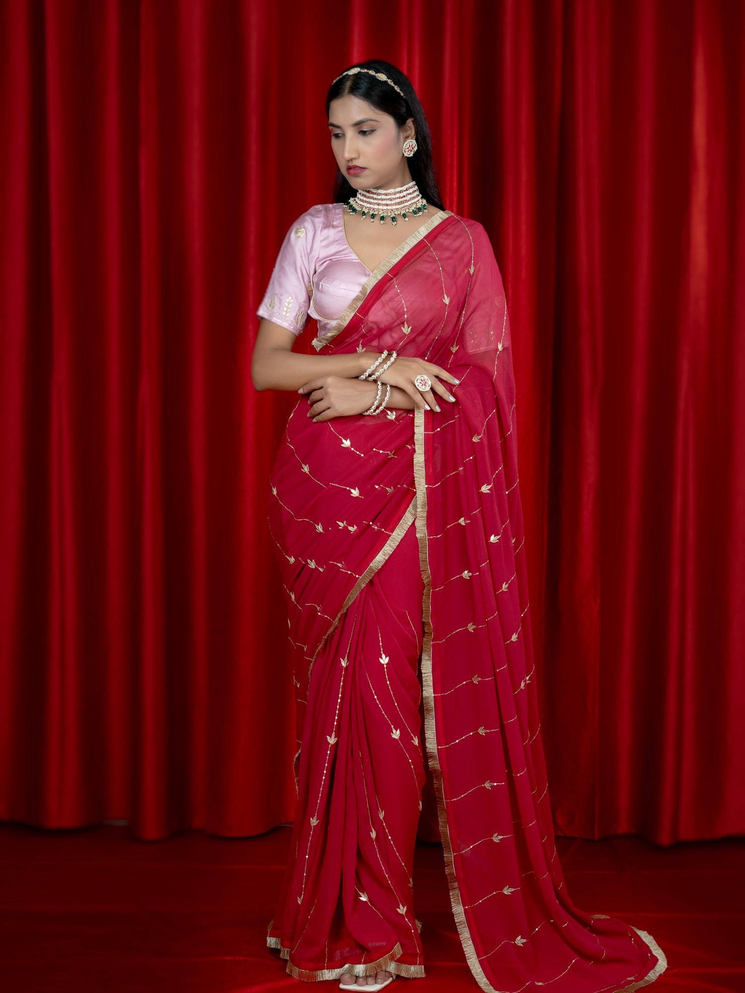 Swarnika Fuchsia Gota Patti Saree