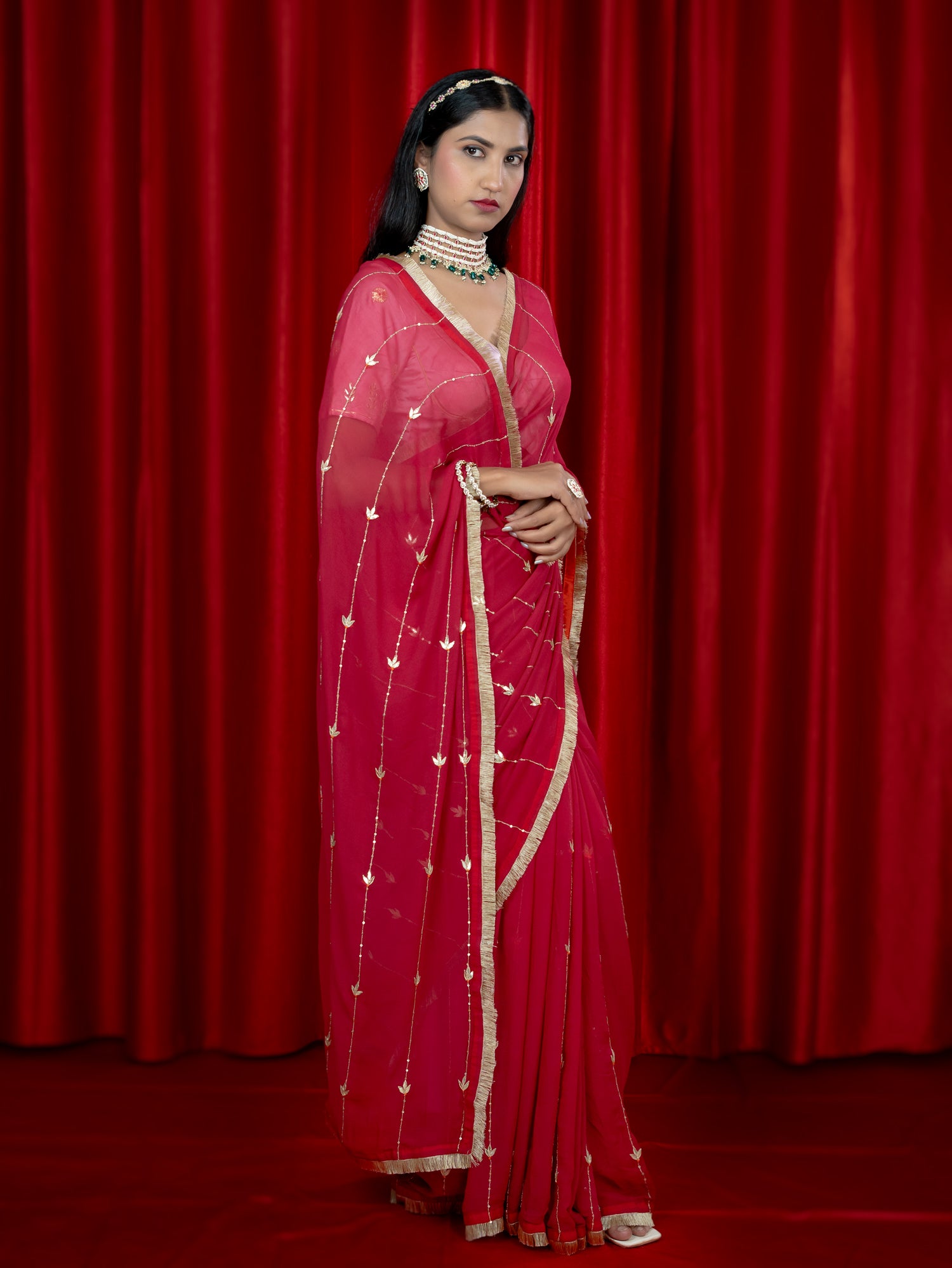 Swarnika Fuchsia Gota Patti Saree