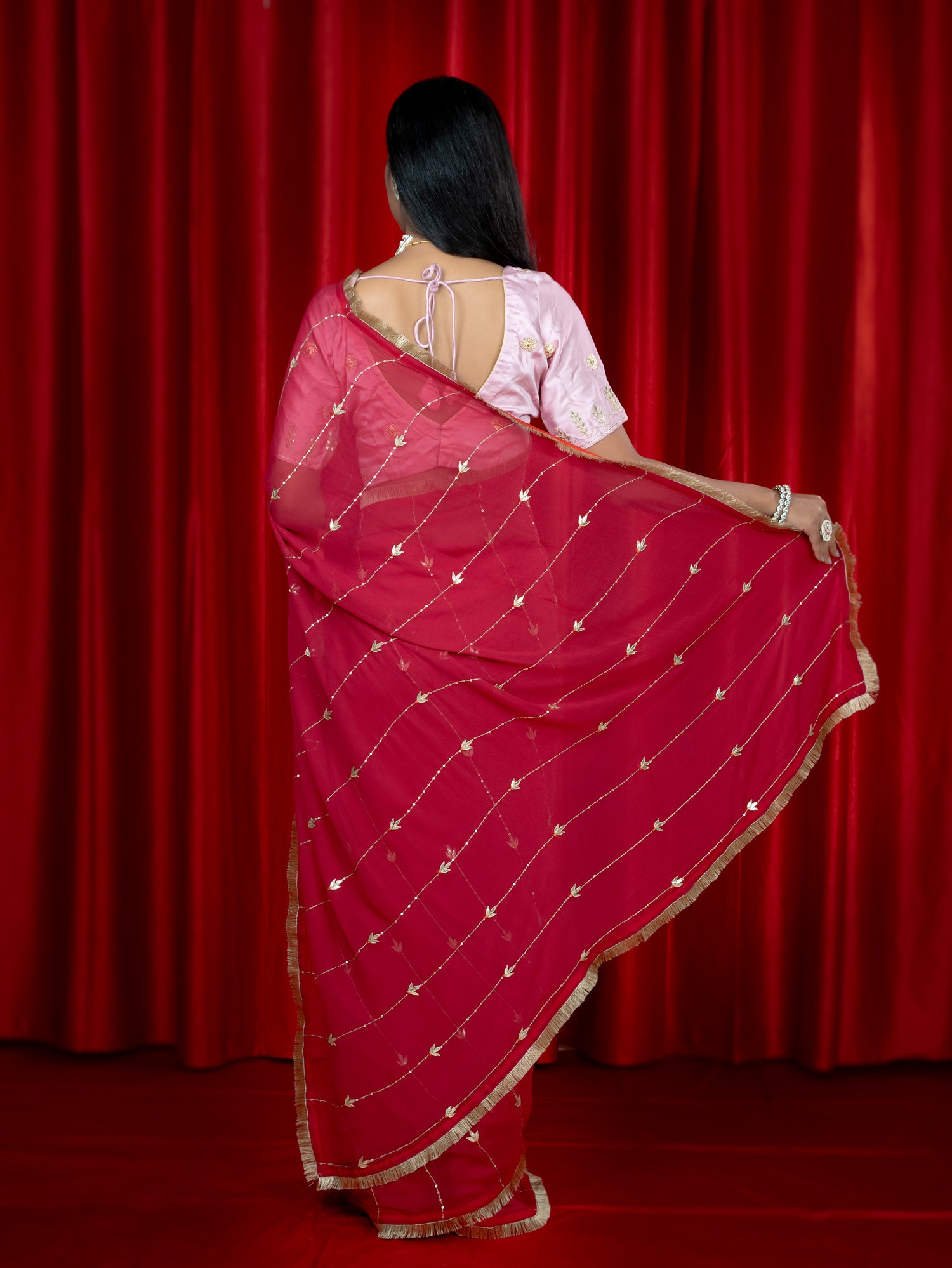 Swarnika Fuchsia Gota Patti Saree