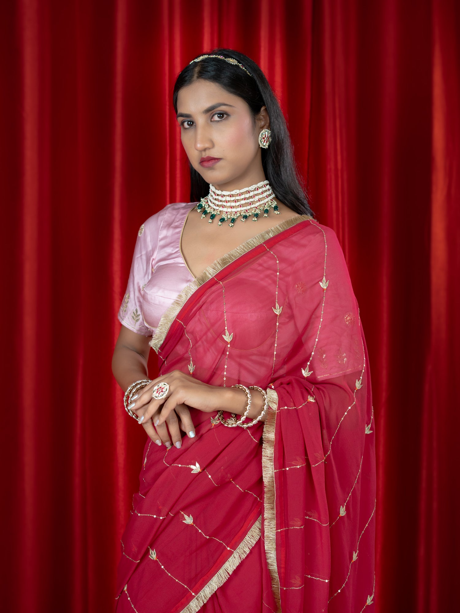 Swarnika Fuchsia Gota Patti Saree
