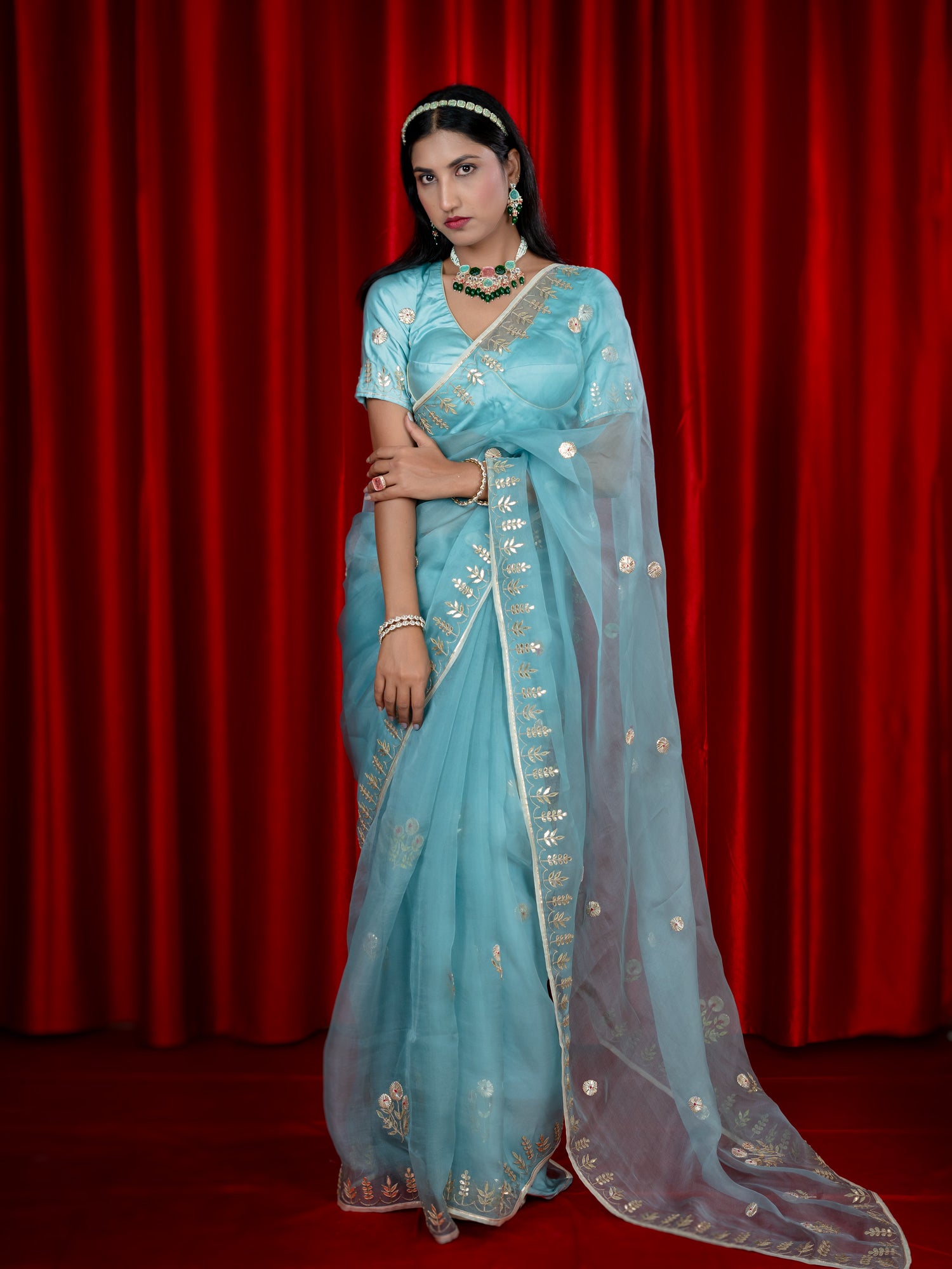Malhaar Mint Gota Patti Saree