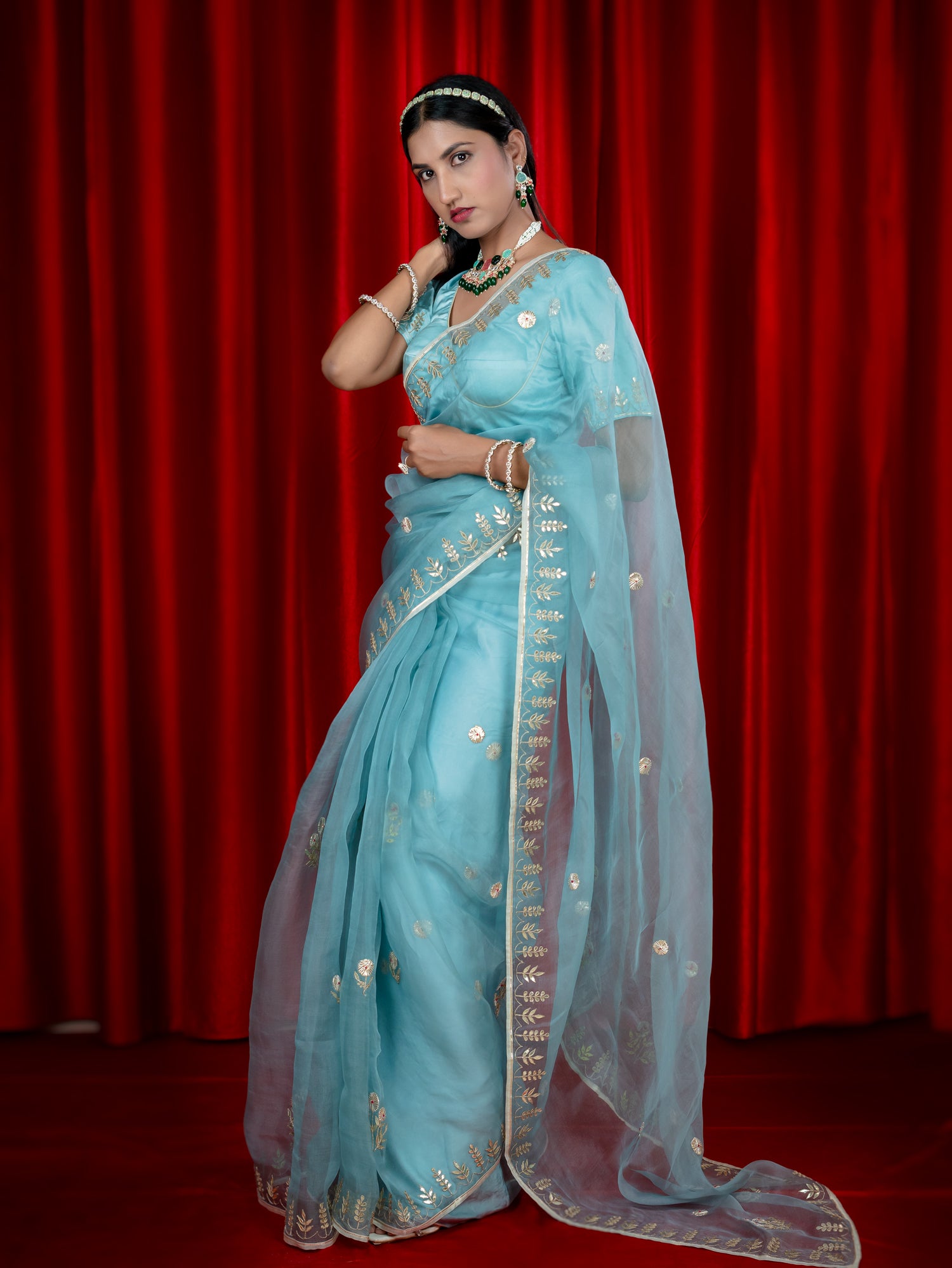 Malhaar Mint Gota Patti Saree