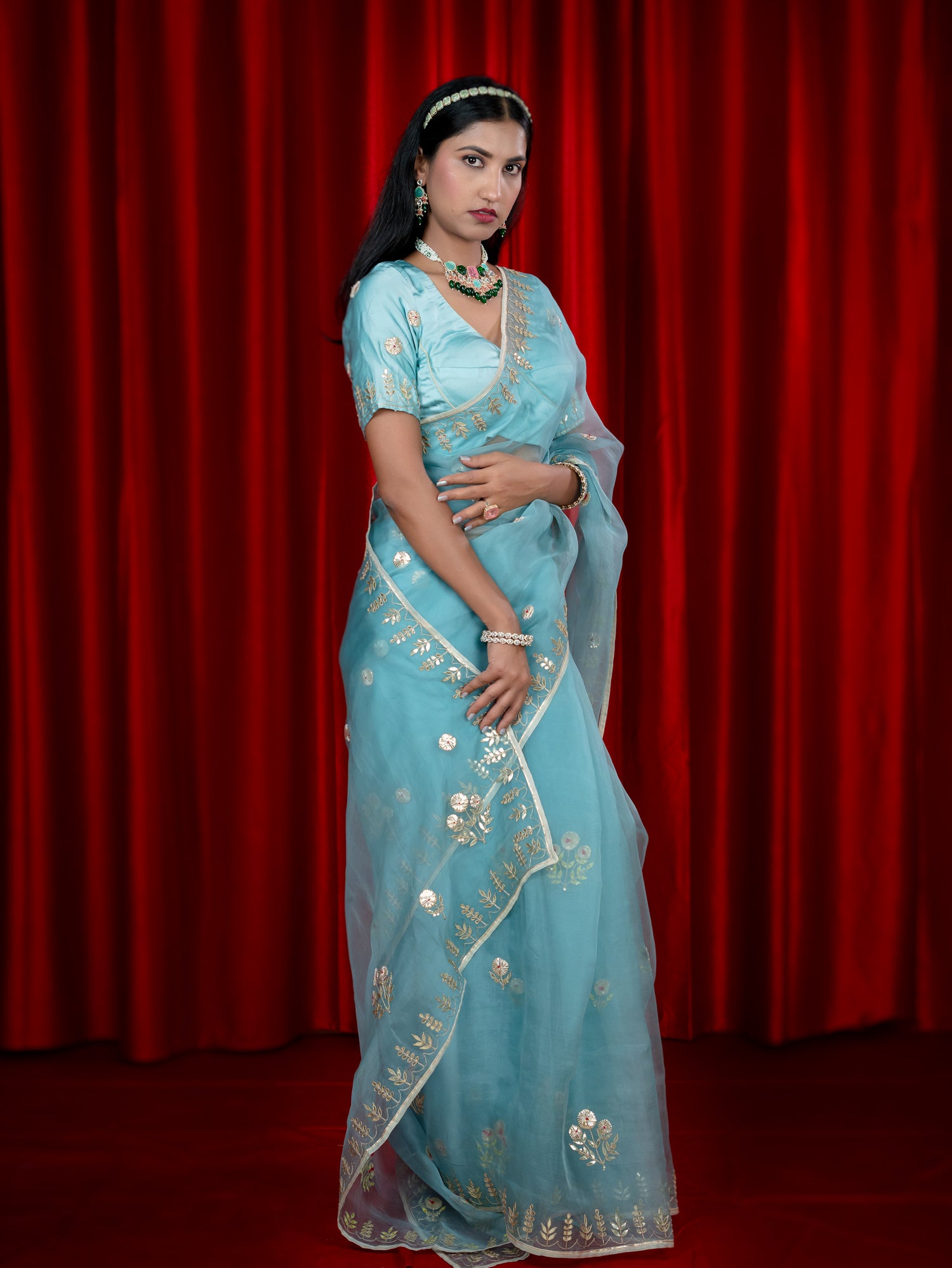 Malhaar Mint Gota Patti Saree