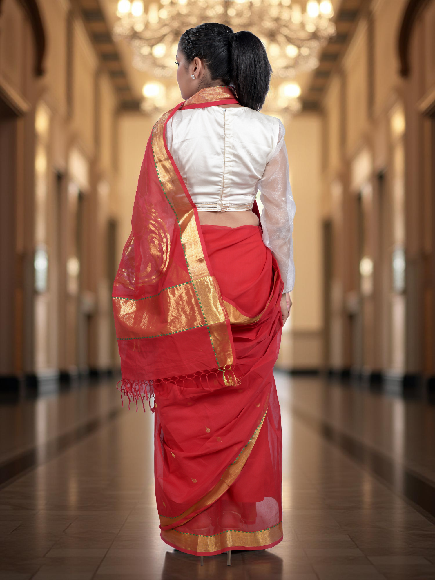 Popat Red Venkatagiri Saree
