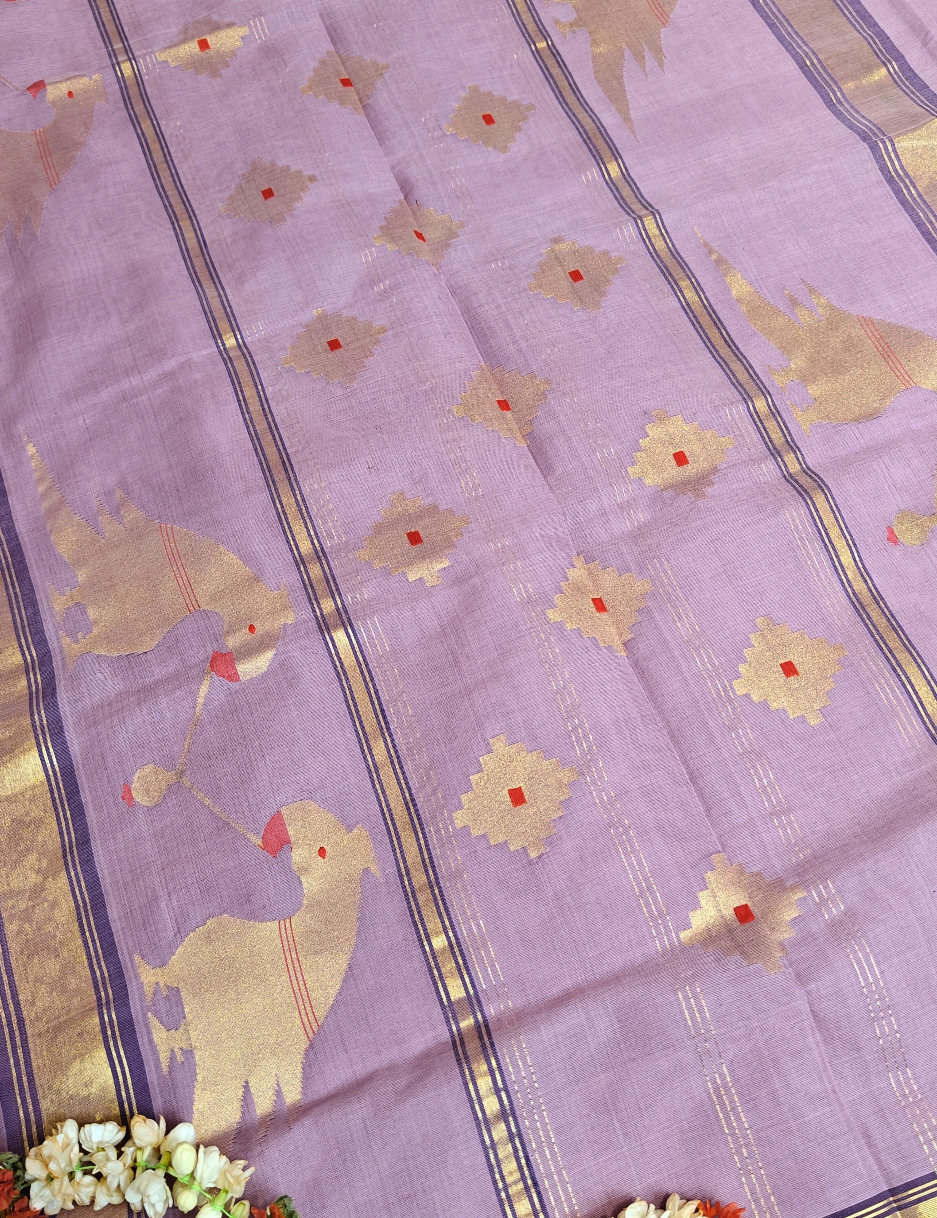 Popat Lavendar Venkatagiri Jamdani Saree