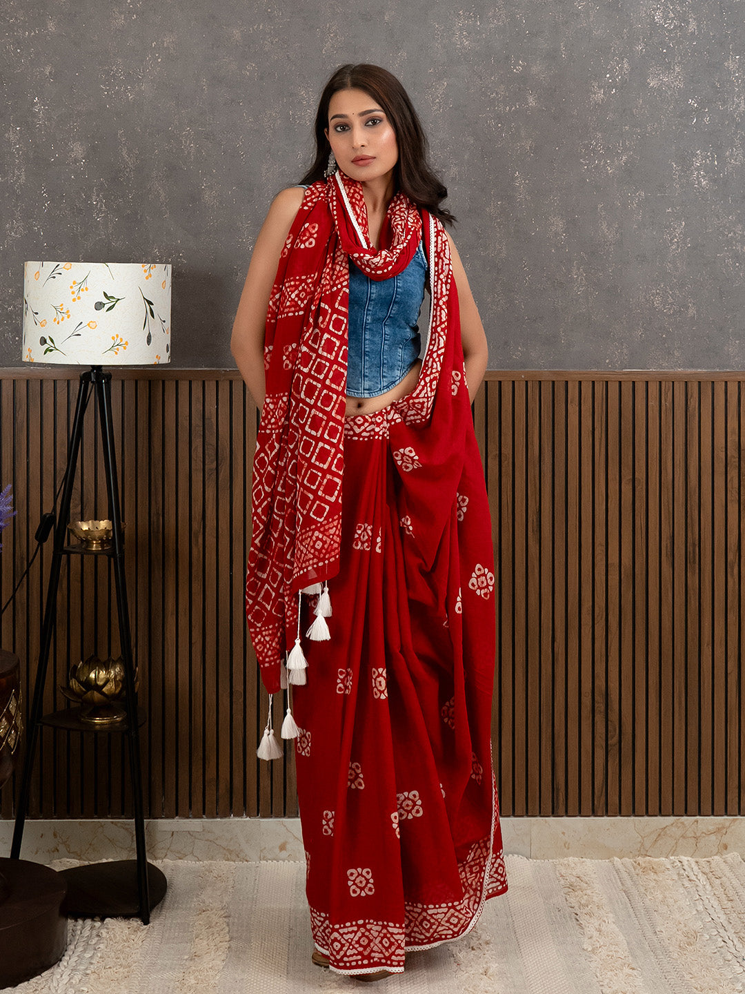 Suti Barfi Red Batik Saree
