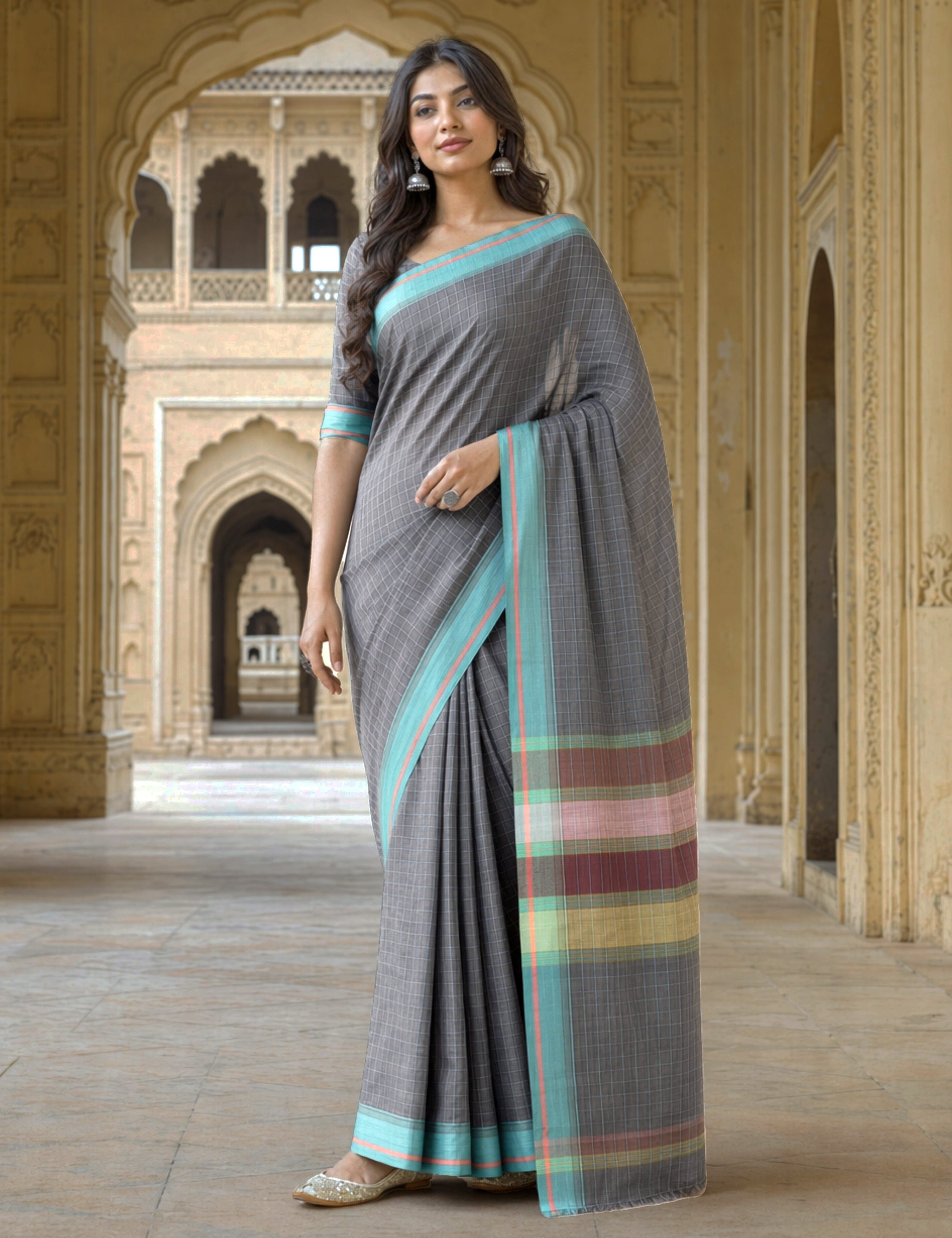 Kattam Grey Venkatagiri Saree