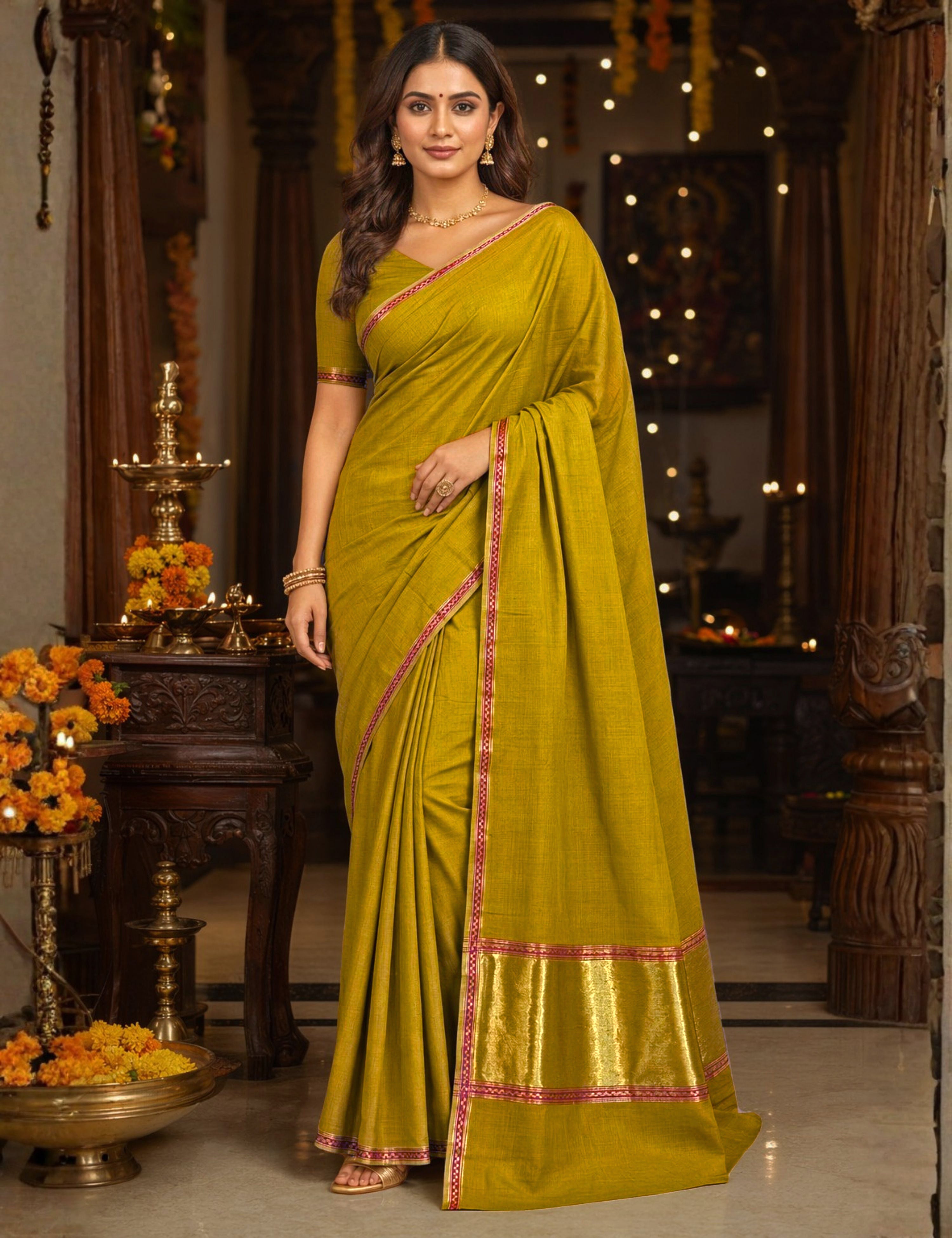 Muthukodi Limegreen Venkatagiri Saree
