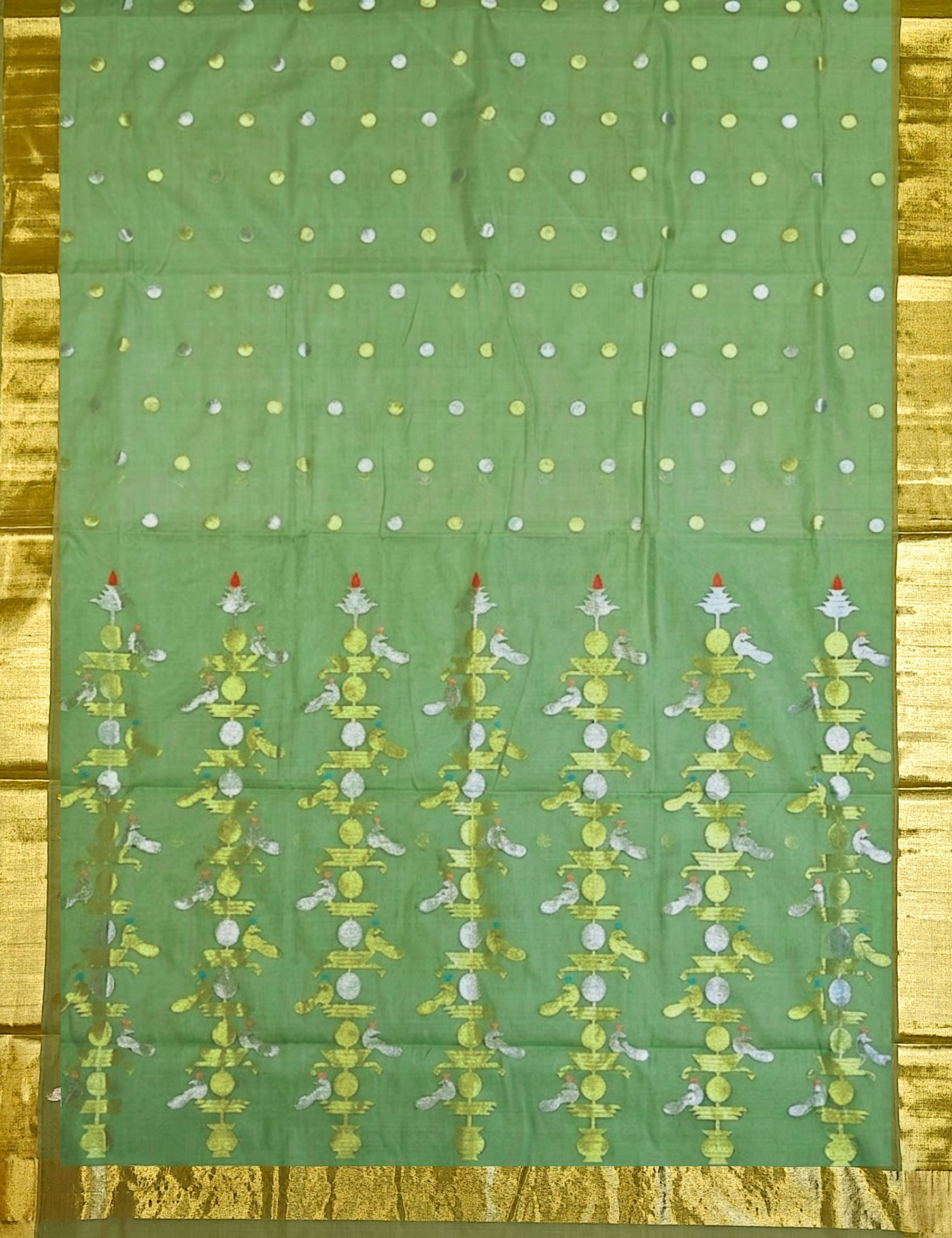 Mor Limegreen Venkatagiri Jamdani Saree