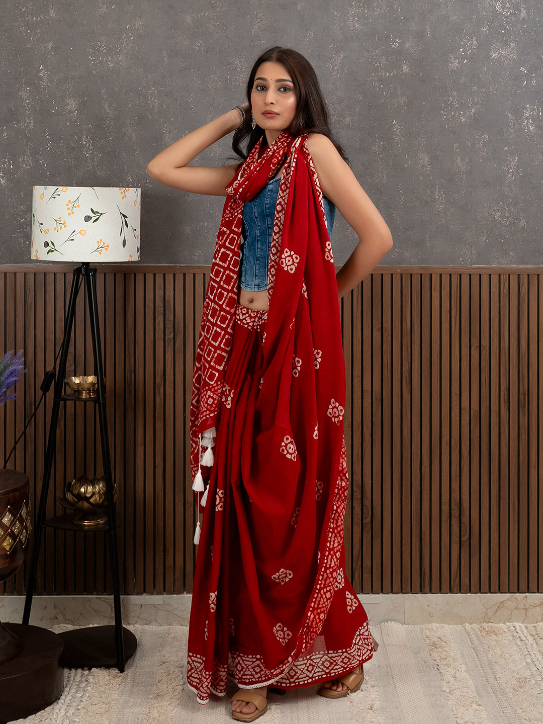 Suti Barfi Red Batik Saree