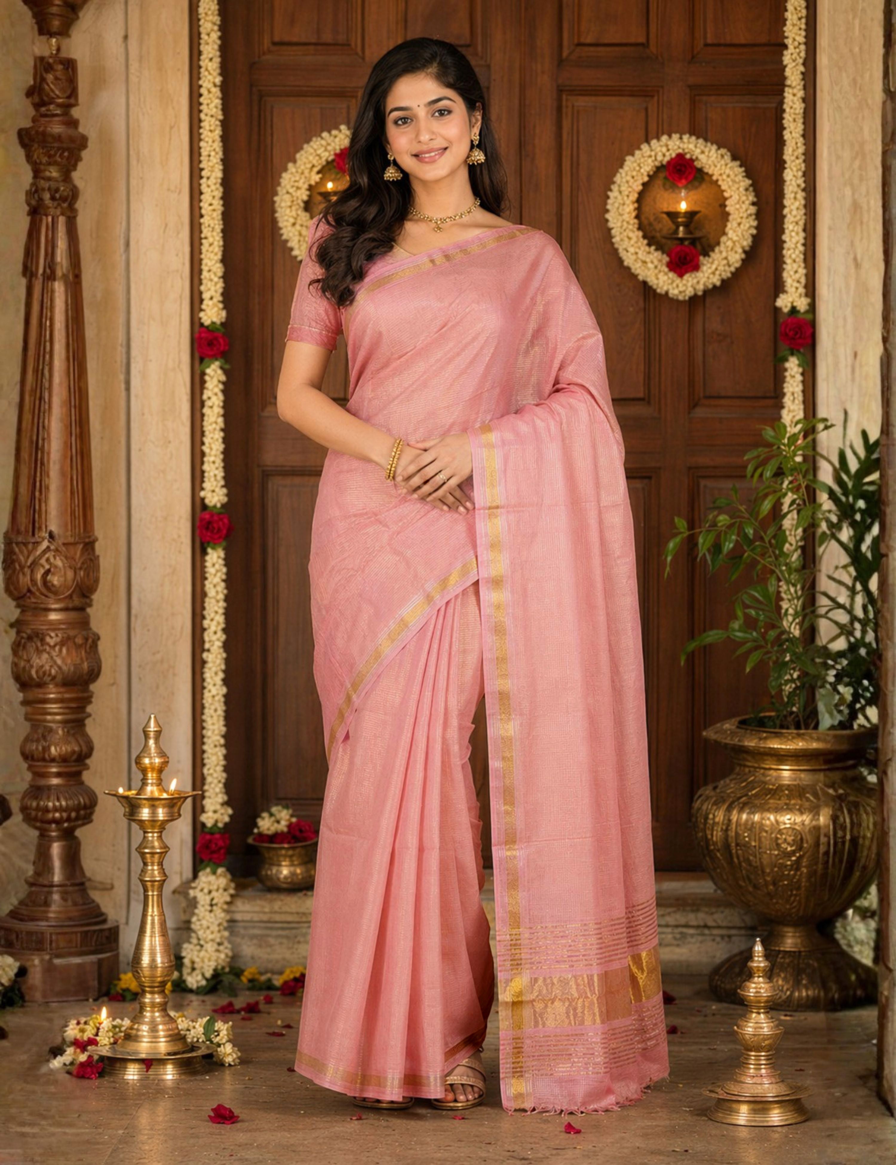 Nanu Kattam Pink Venkatagiri Saree