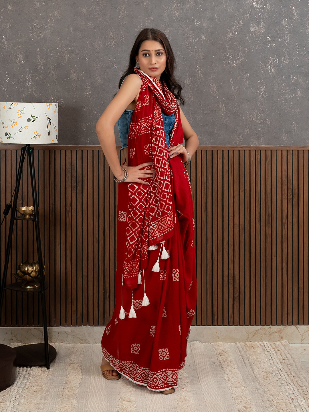 Suti Barfi Red Batik Saree
