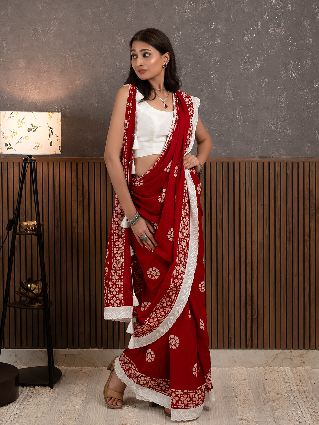 Suti Dil Red Batik Saree