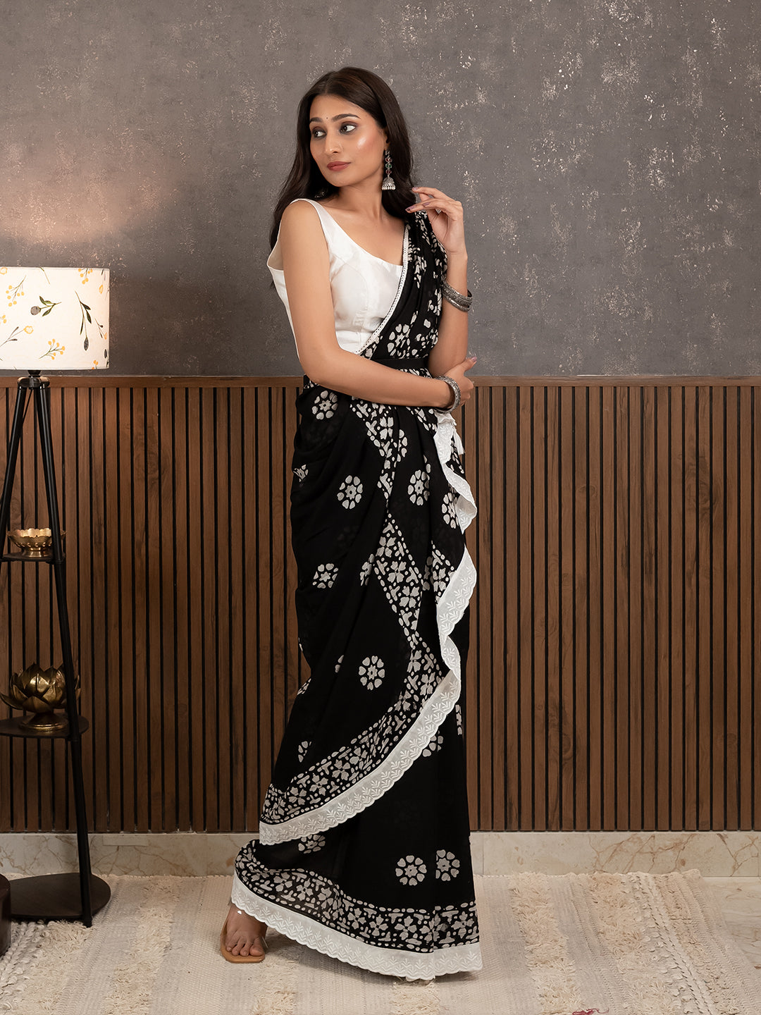 Suti Dil Black Batik Saree