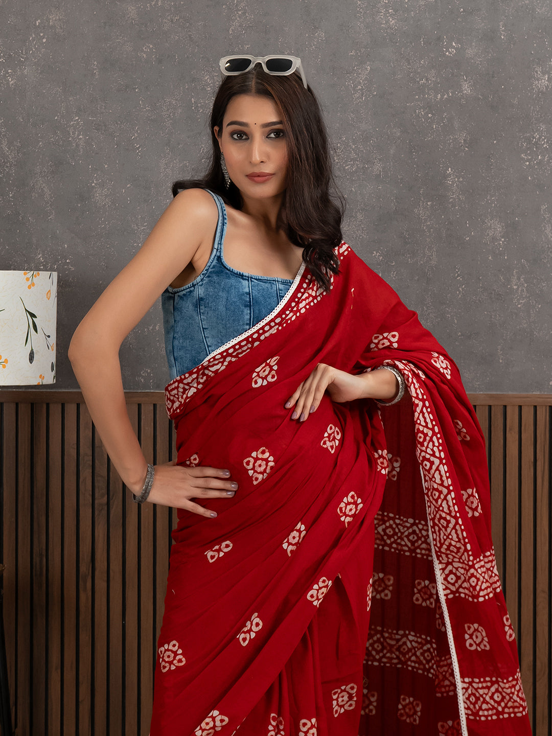 Suti Barfi Red Batik Saree