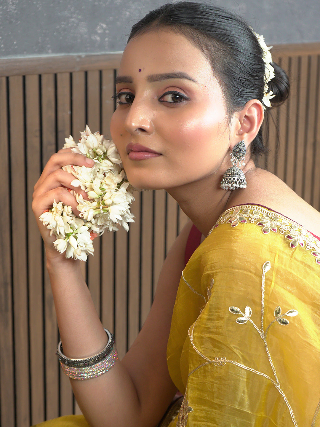 Gota Mustard Embroidered Saree