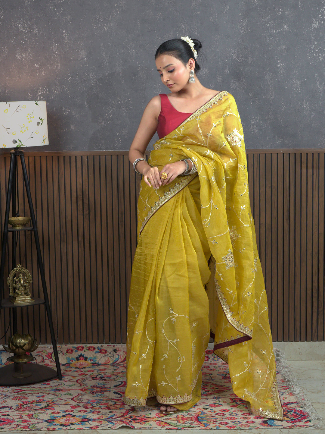 Gota Mustard Embroidered Saree