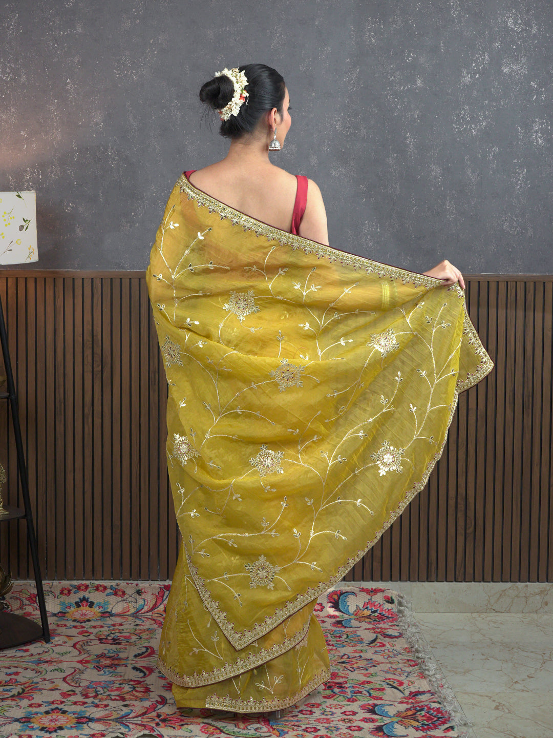 Gota Mustard Embroidered Saree