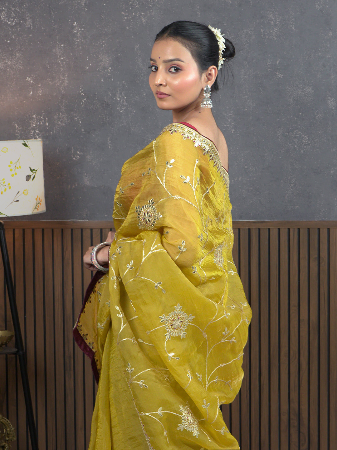 Gota Mustard Embroidered Saree