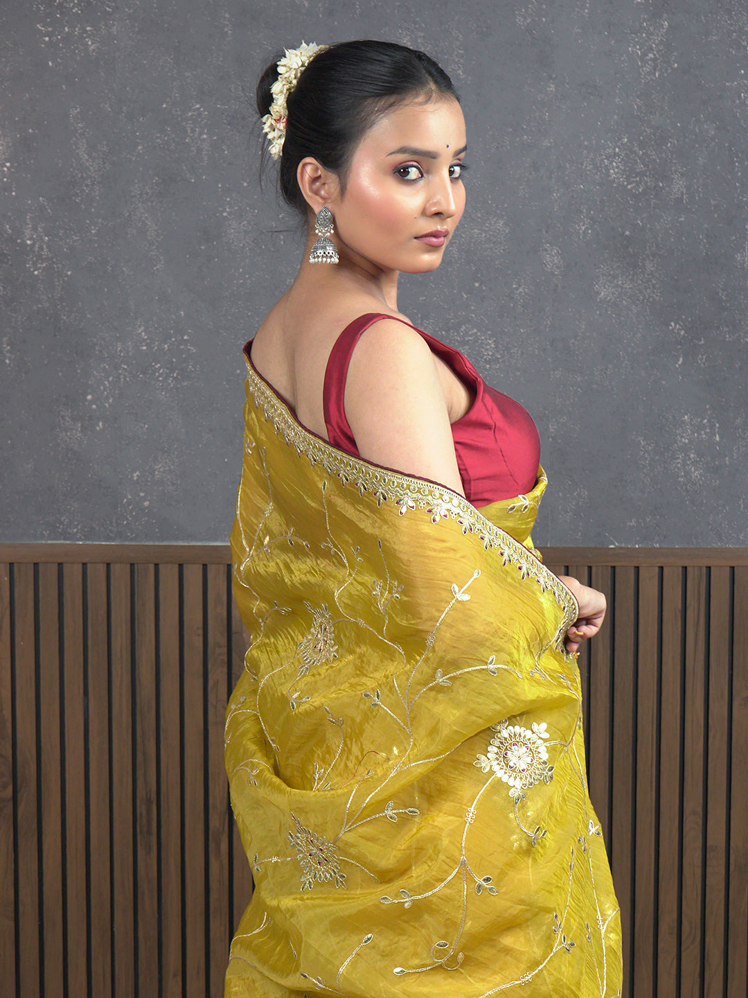 Gota Mustard Embroidered Saree