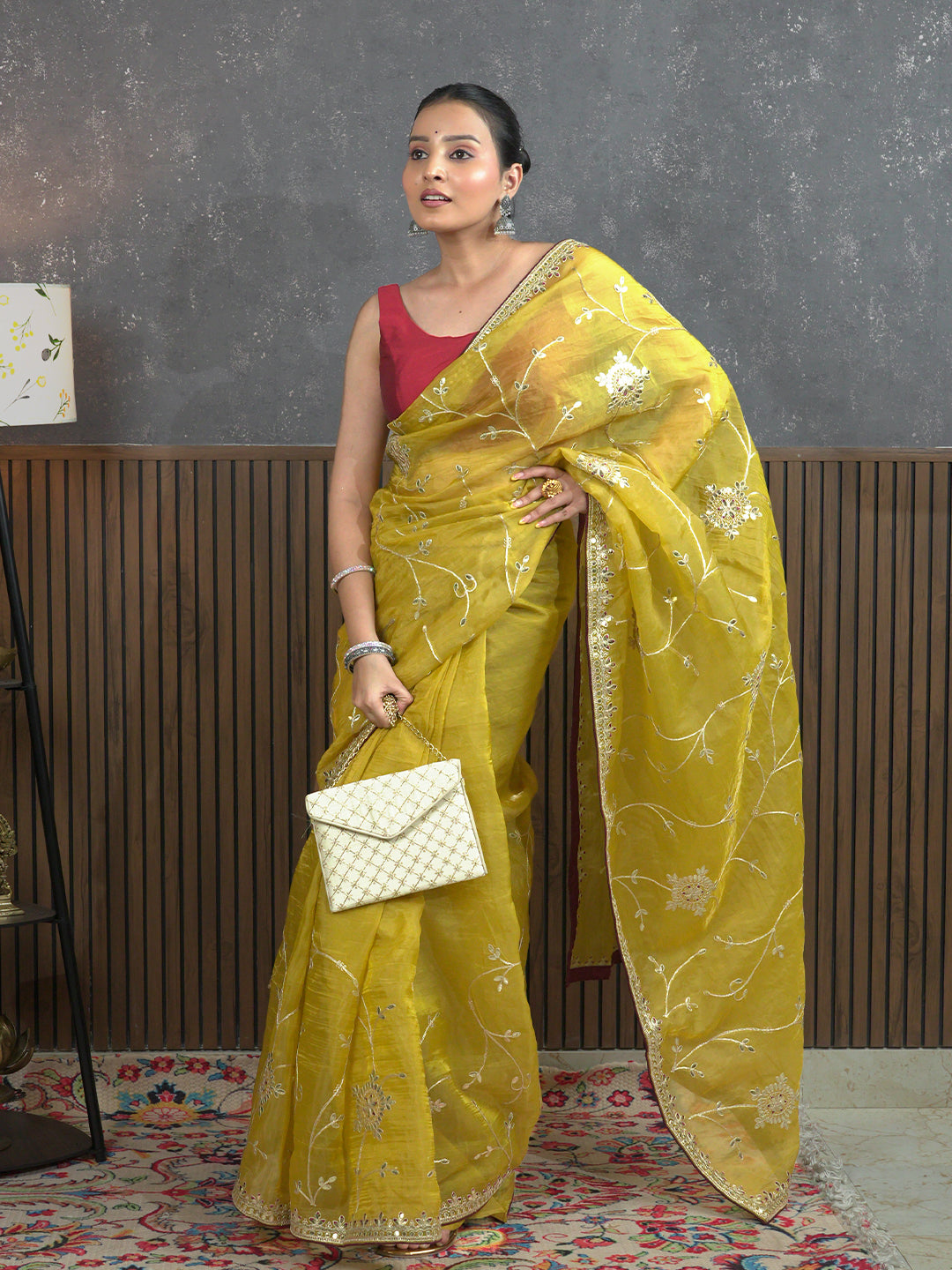 Gota Mustard Embroidered Saree