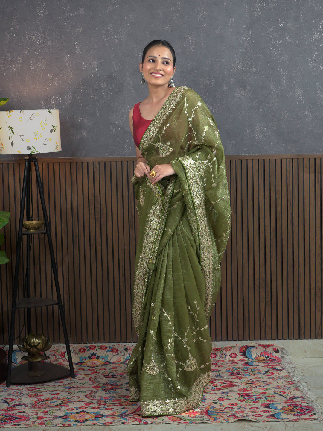 Gota Olive Embroidered Saree
