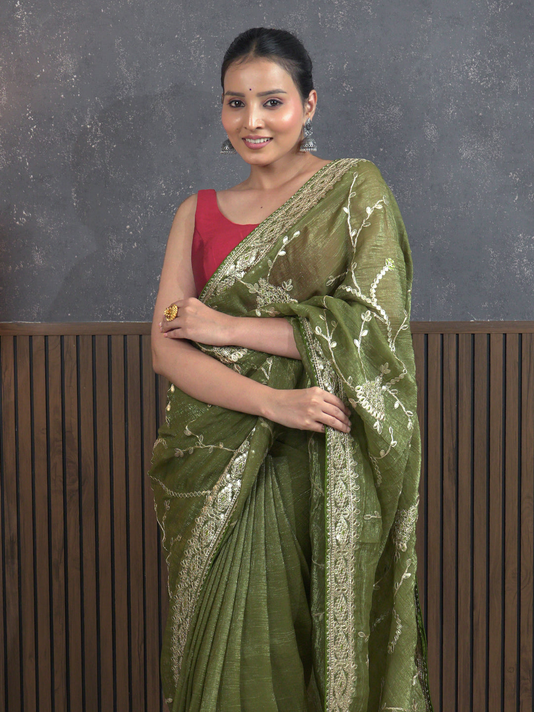 Gota Olive Embroidered Saree