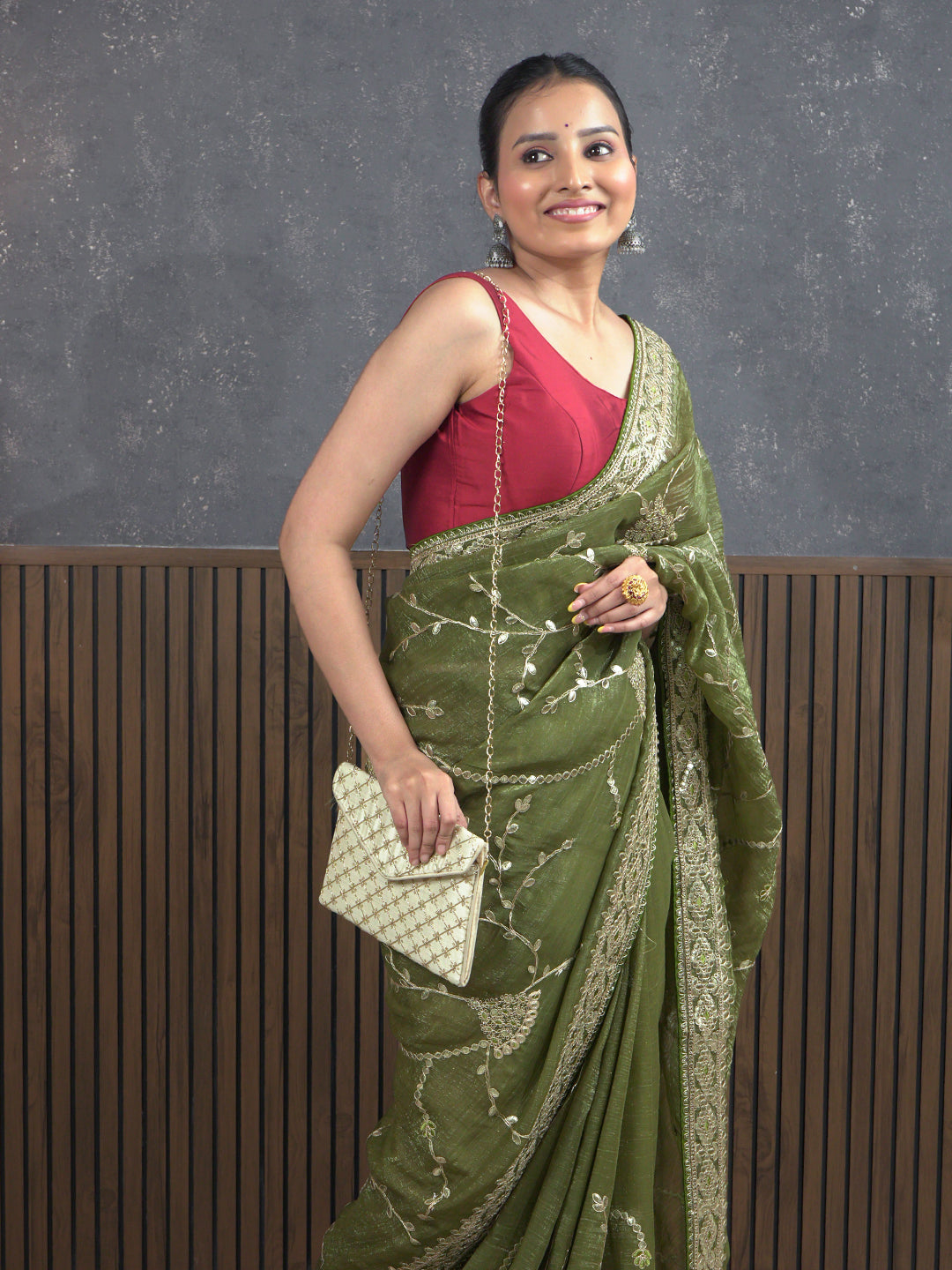Gota Olive Embroidered Saree