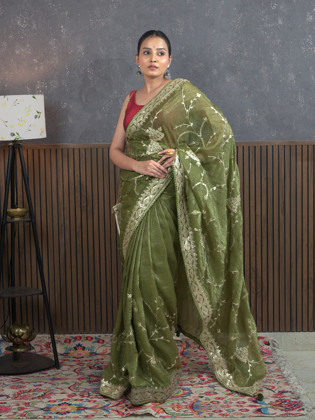 Gota Olive Embroidered Saree