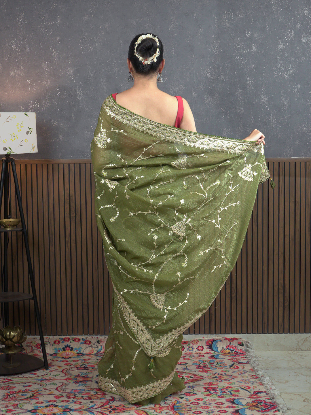 Gota Olive Embroidered Saree