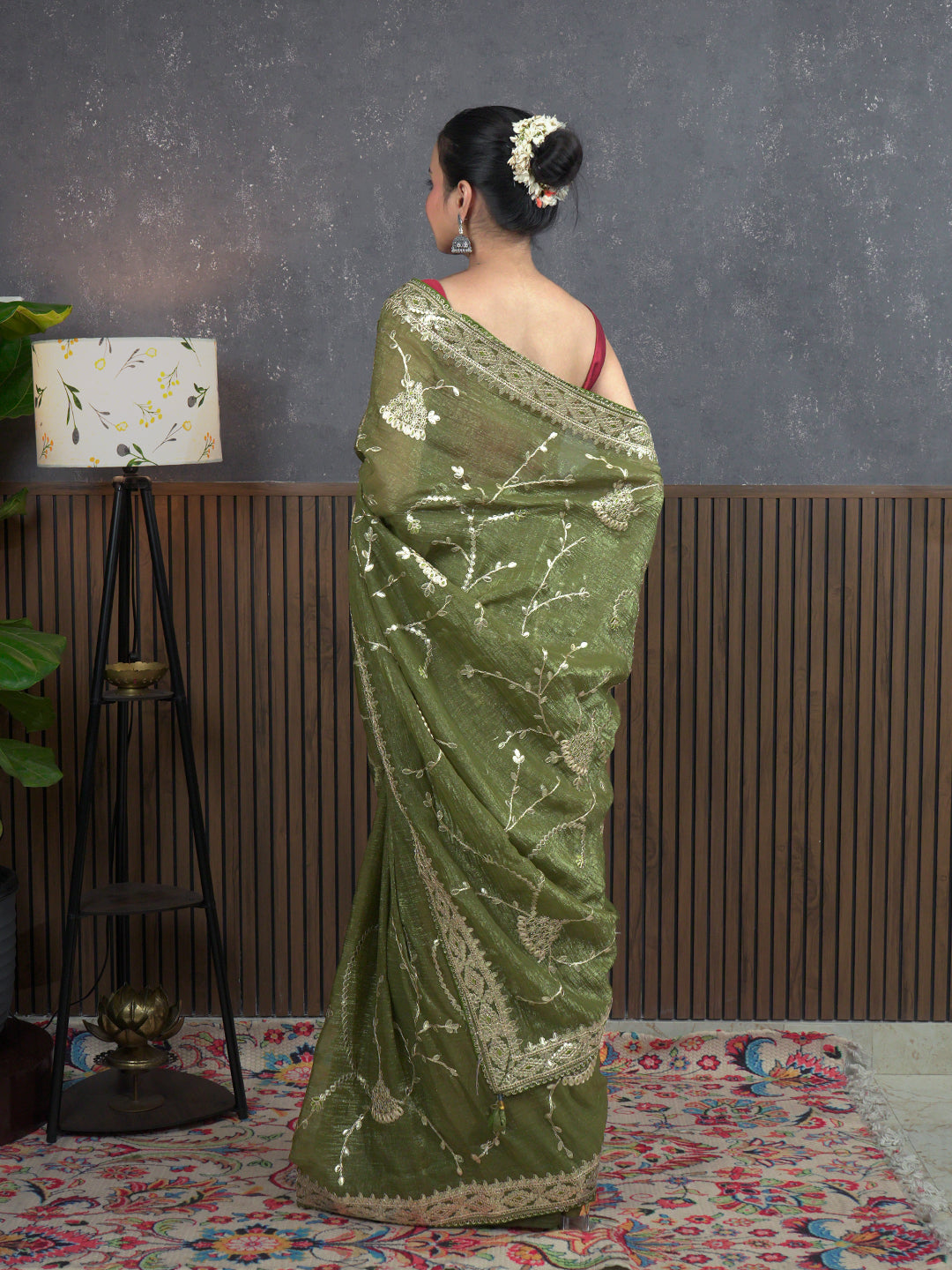 Gota Olive Embroidered Saree