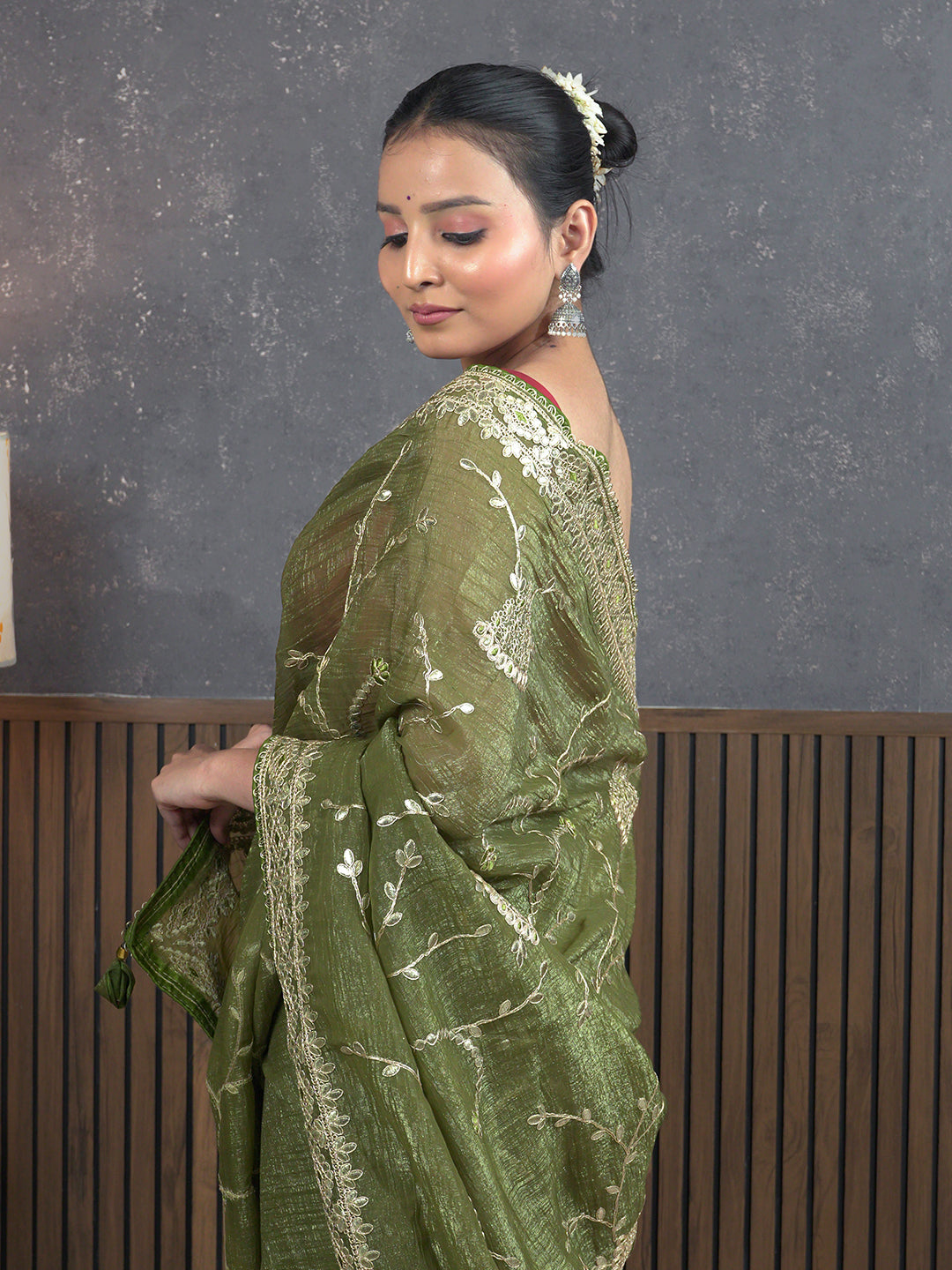 Gota Olive Embroidered Saree
