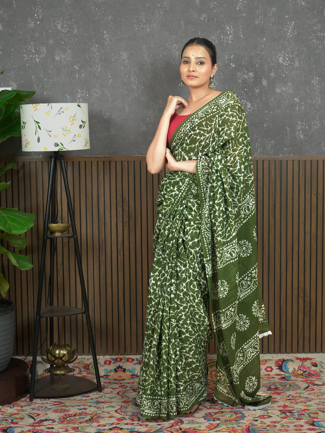 Suti Jaal Olive Batik Saree
