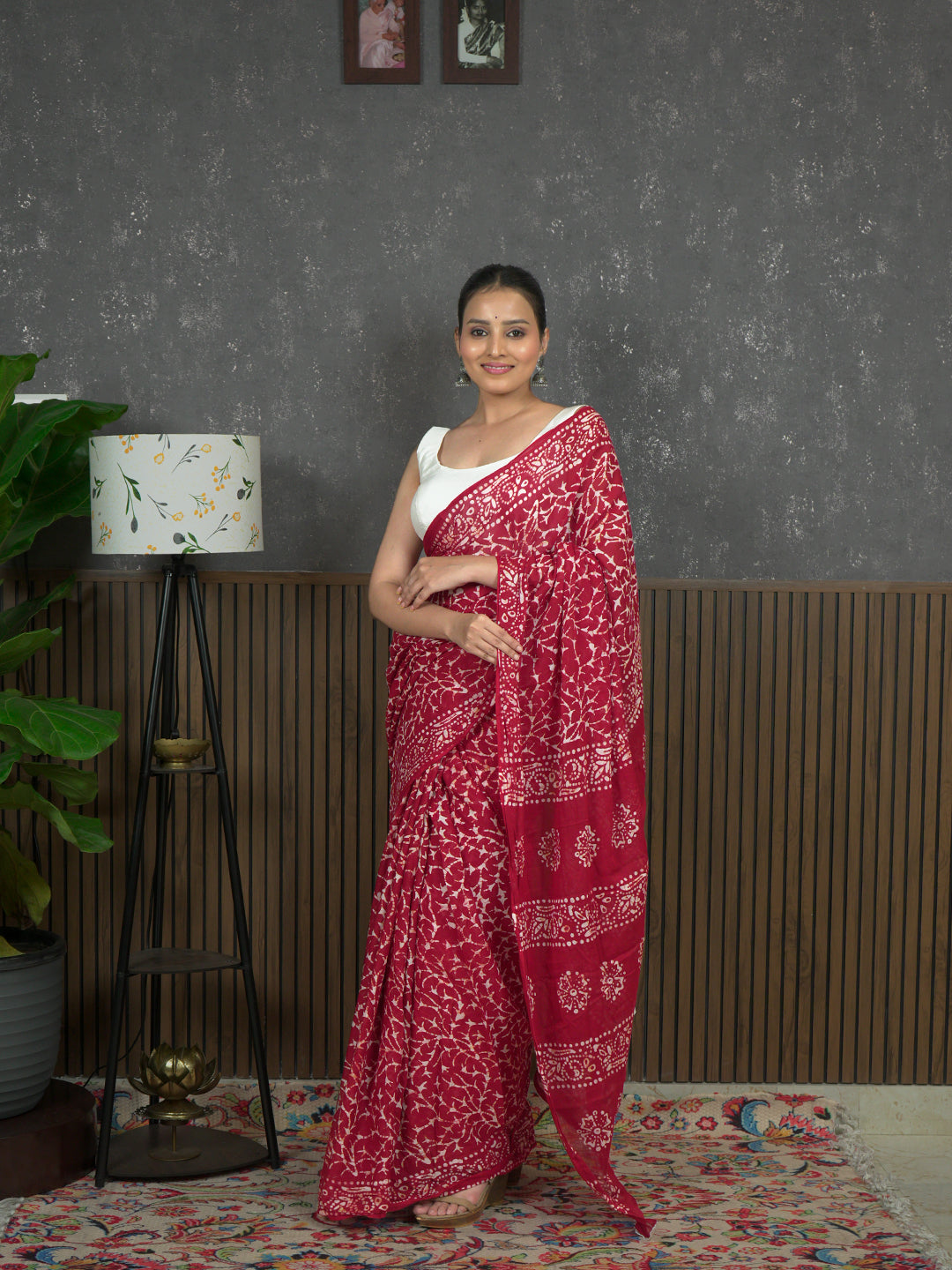 Suti Jaal Red Batik Saree