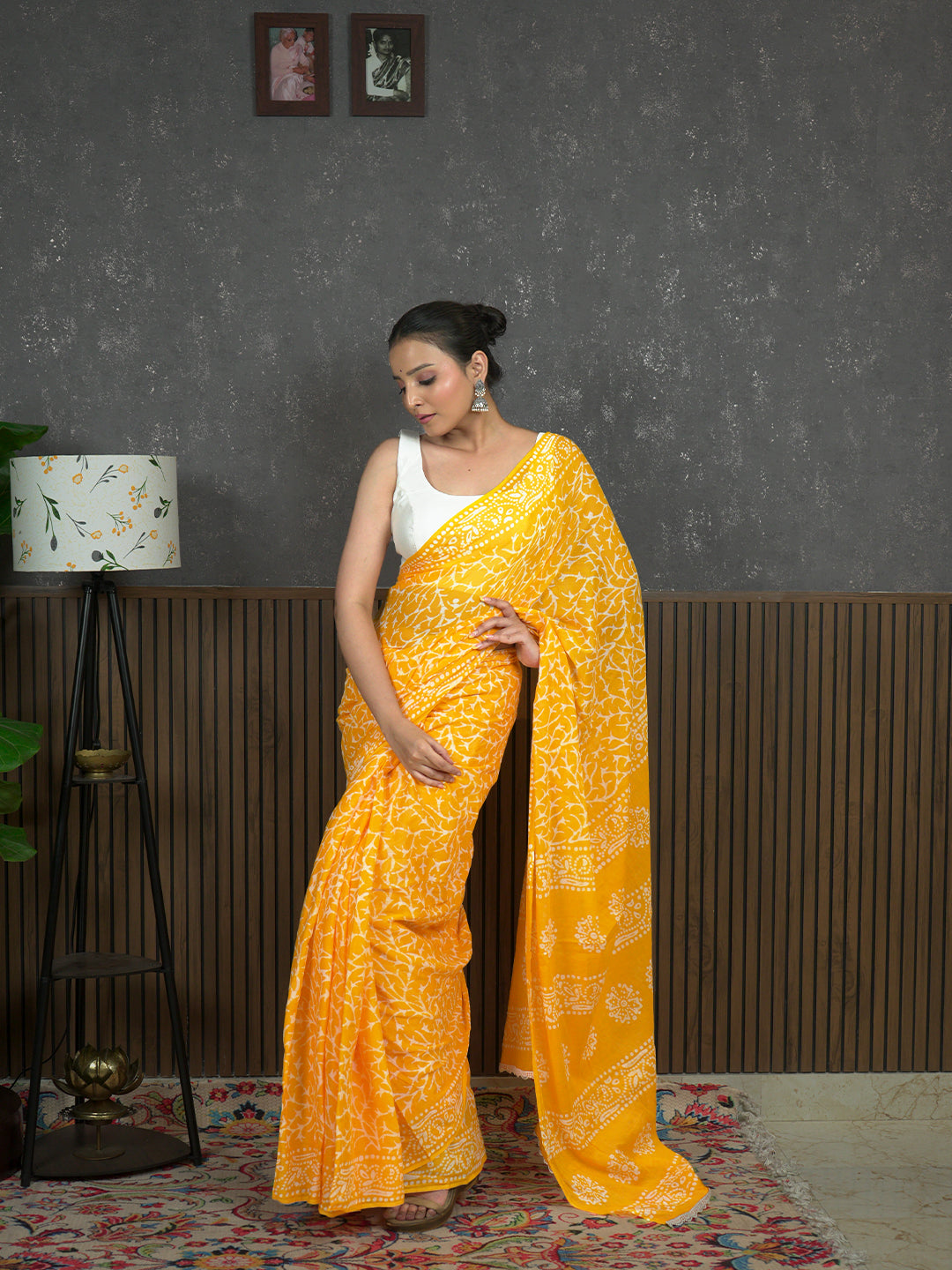 Suti Jaal Yellow Batik Saree