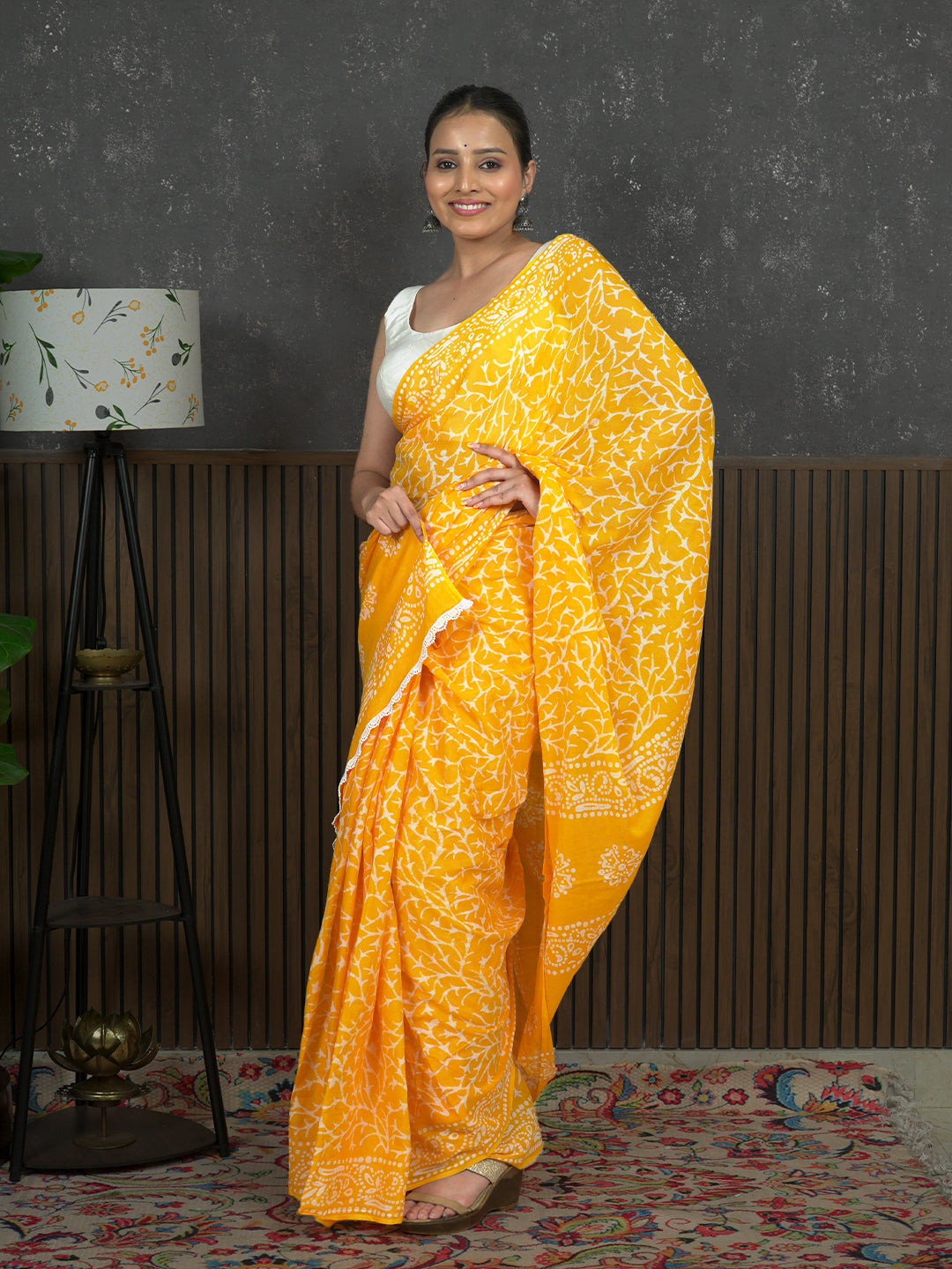 Suti Jaal Yellow Batik Saree