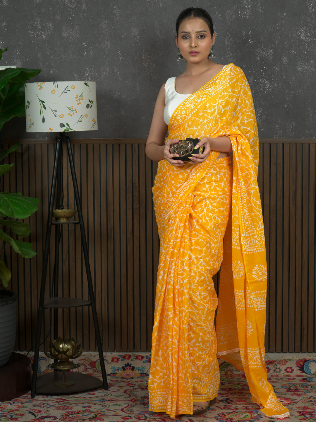 Suti Jaal Yellow Batik Saree