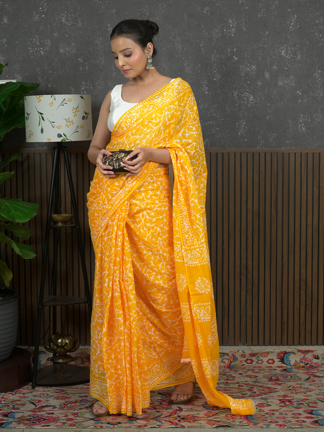 Suti Jaal Yellow Batik Saree