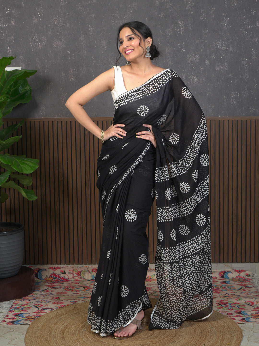 Suti Mudra Black Batik Saree
